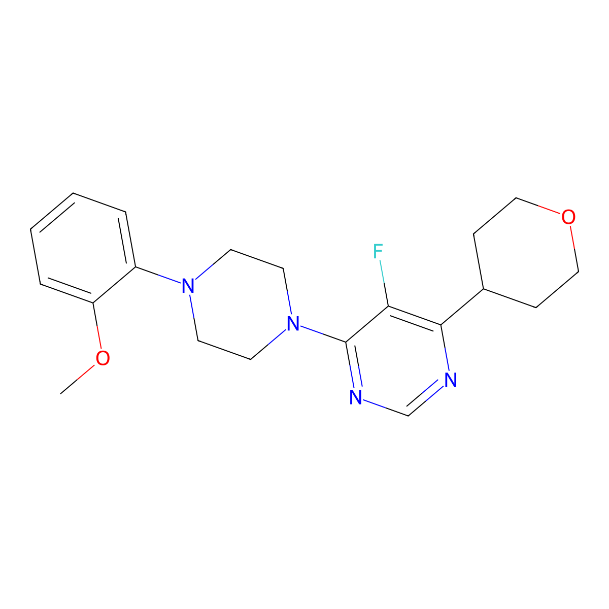 5-Fluoro-4-[4-(2-methoxyphenyl)piperazin-1-yl]-6-(oxan-4-yl)pyrimidine molecular structure, CAS 2415518-45-3