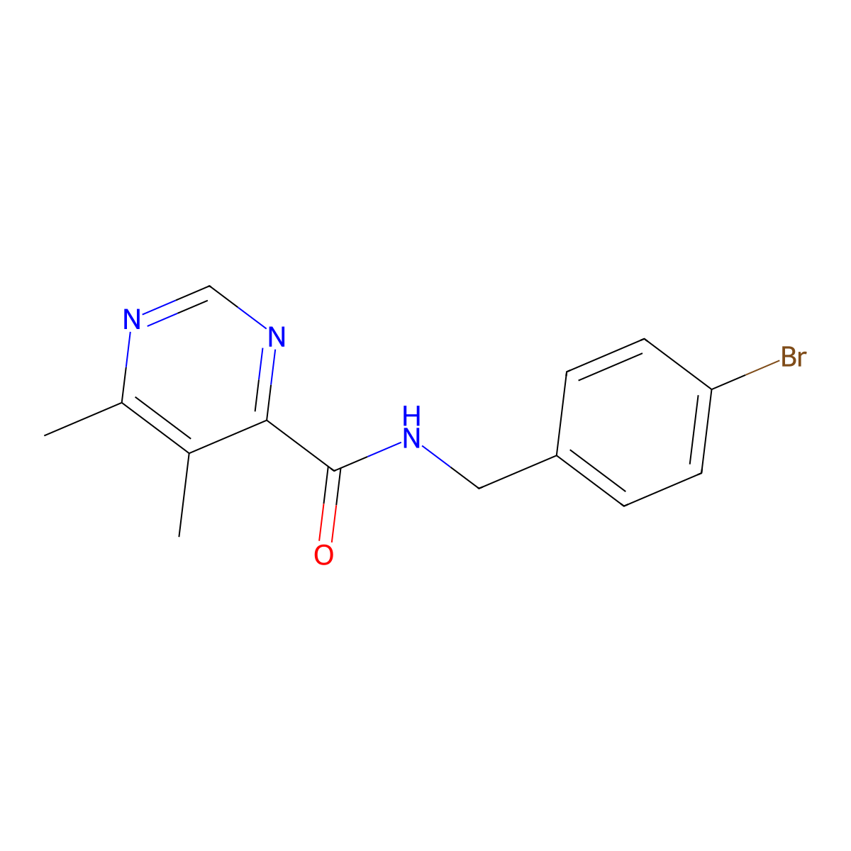 N-[(4-Bromophenyl)methyl]-5,6-dimethylpyrimidine-4-carboxamide molecular structure, CAS 2415518-46-4