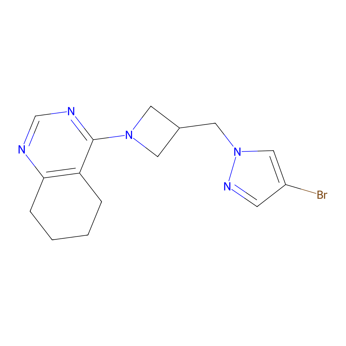 4-{3-[(4-bromo-1H-pyrazol-1-yl)methyl]azetidin-1-yl}-5,6,7,8-tetrahydroquinazoline molecular structure, CAS 2415518-49-7
