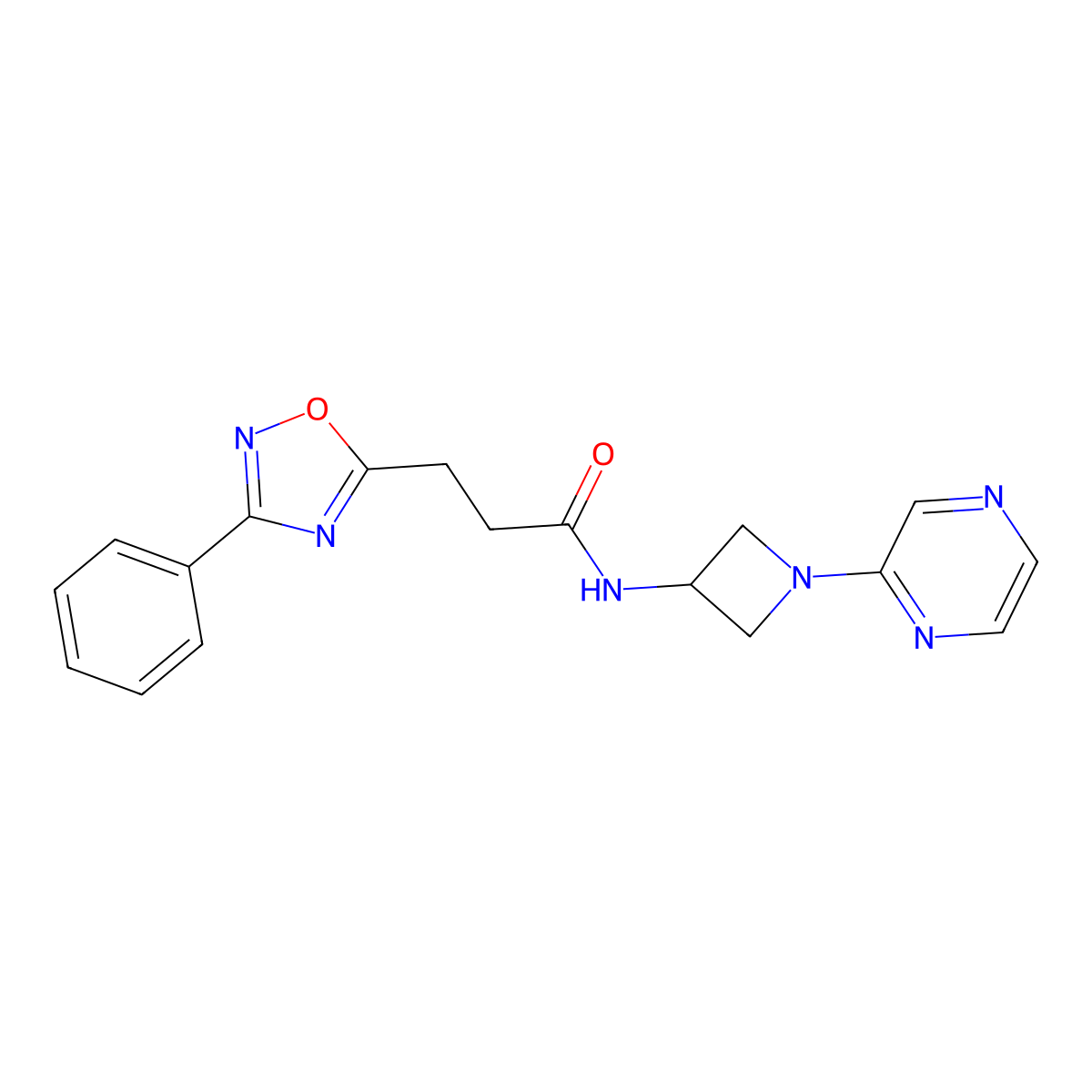 3-(3-phenyl-1,2,4-oxadiazol-5-yl)-N-[1-(pyrazin-2-yl)azetidin-3-yl]propanamide molecular structure, CAS 2415518-50-0
