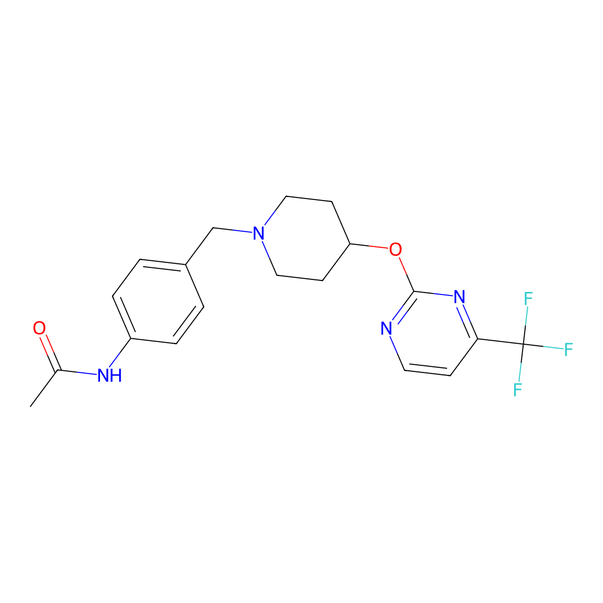 N-{4-[(4-{[4-(trifluoromethyl)pyrimidin-2-yl]oxy}piperidin-1-yl)methyl]phenyl}acetamide molecular structure, CAS 2415518-53-3