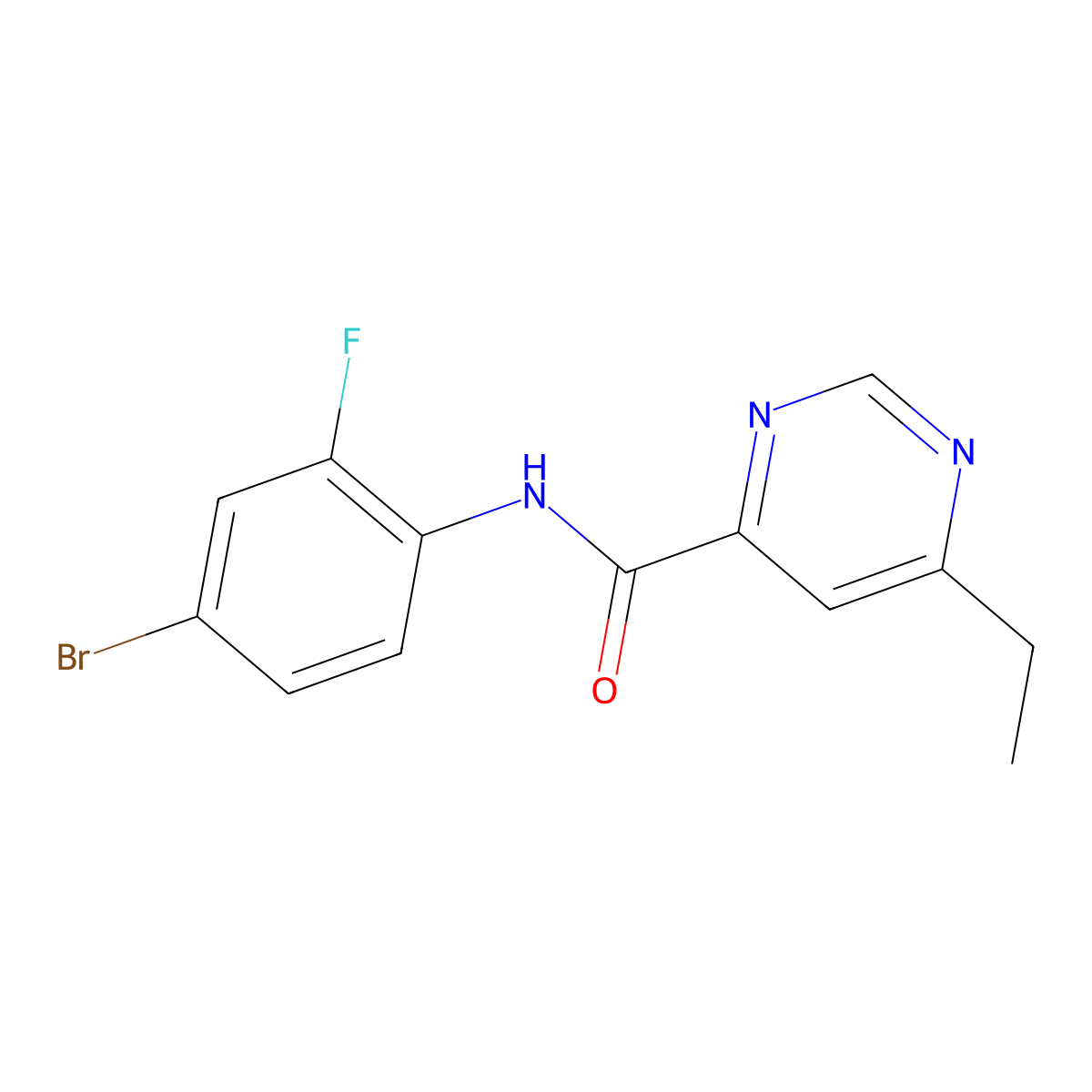 N-(4-bromo-2-fluorophenyl)-6-ethylpyrimidine-4-carboxamide molecular structure, CAS 2415518-59-9