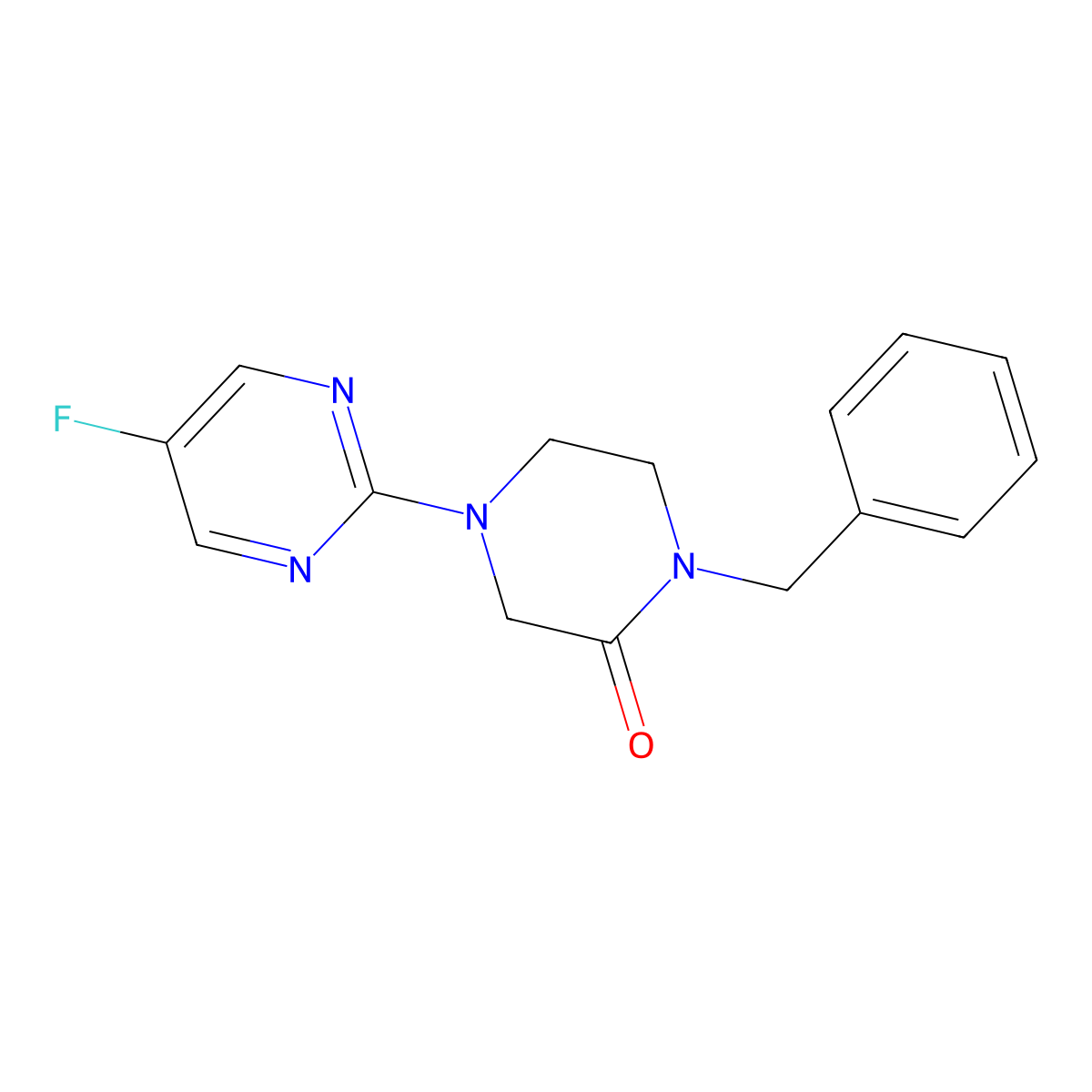 1-Benzyl-4-(5-fluoropyrimidin-2-yl)piperazin-2-one molecular structure, CAS 2415518-62-4