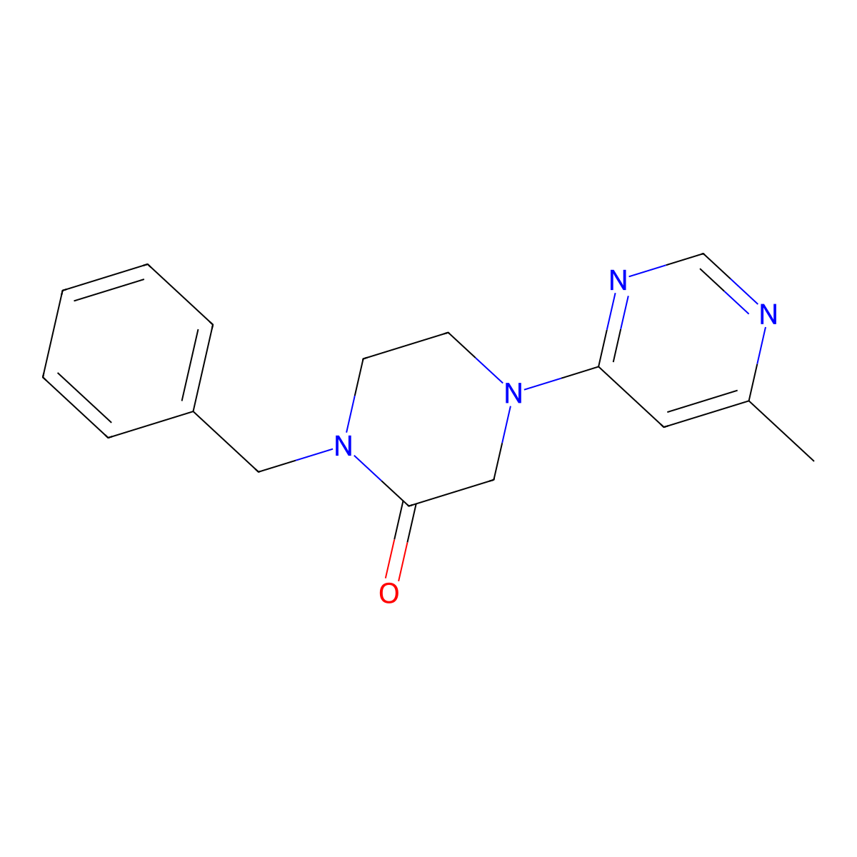 1-Benzyl-4-(6-methylpyrimidin-4-yl)piperazin-2-one molecular structure, CAS 2415518-63-5