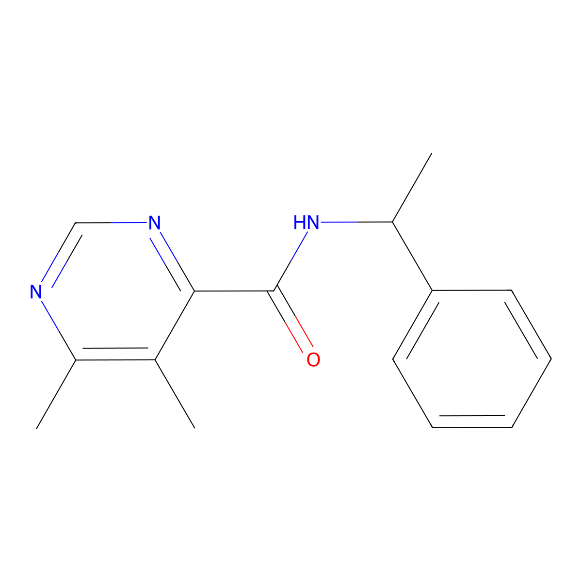5,6-Dimethyl-N-(1-phenylethyl)pyrimidine-4-carboxamide molecular structure, CAS 2415518-64-6