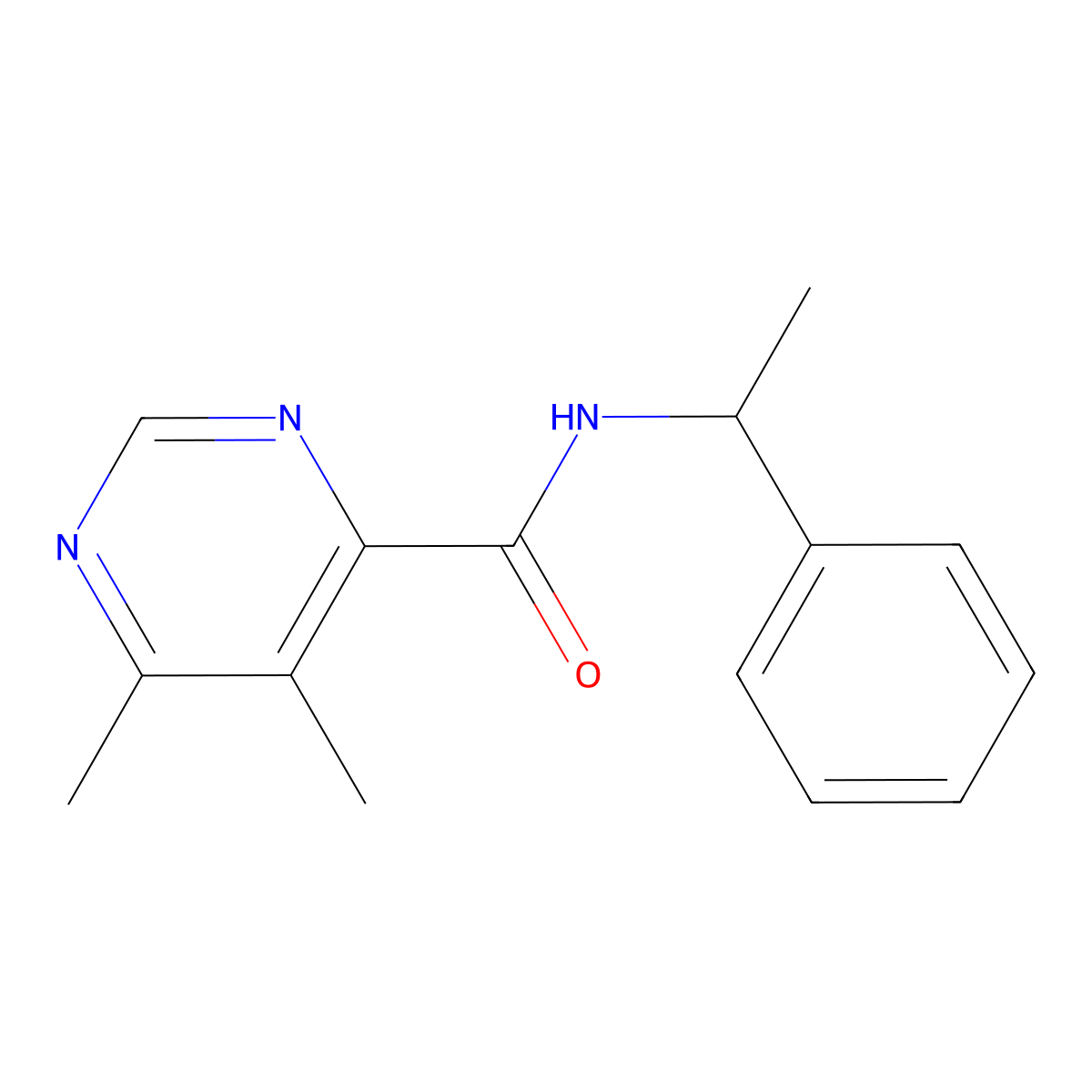 5,6-Dimethyl-N-(1-phenylethyl)pyrimidine-4-carboxamide molecular structure, CAS 2415518-64-6