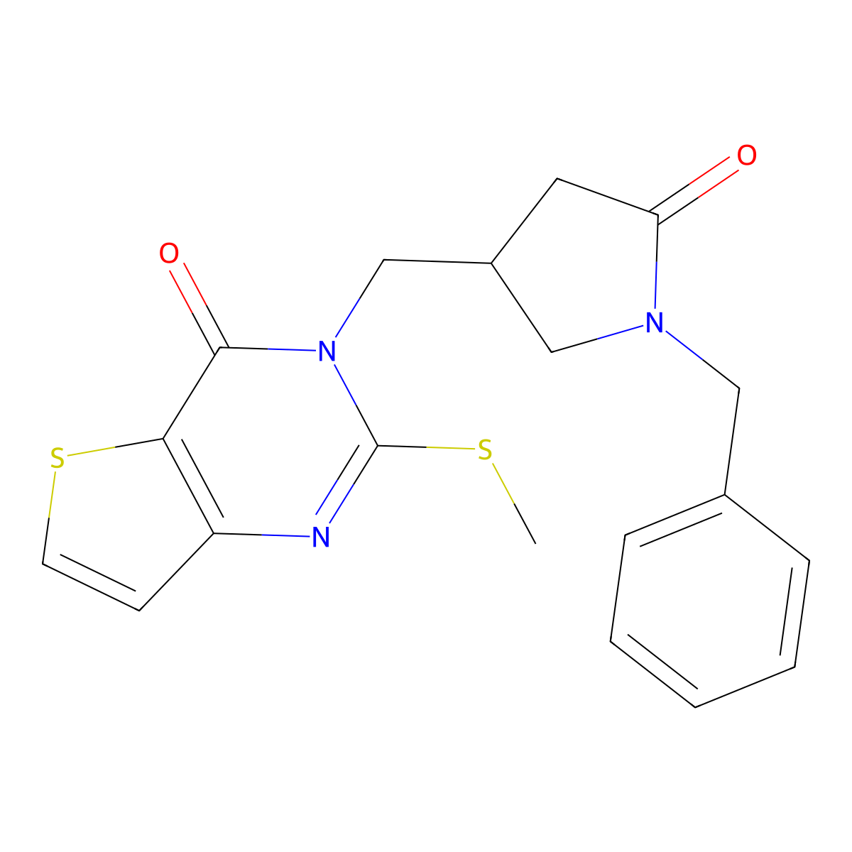 1-benzyl-4-{[2-(methylsulfanyl)-4-oxo-3H,4H-thieno[3,2-d]pyrimidin-3-yl]methyl}pyrrolidin-2-one molecular structure, CAS 2415518-66-8