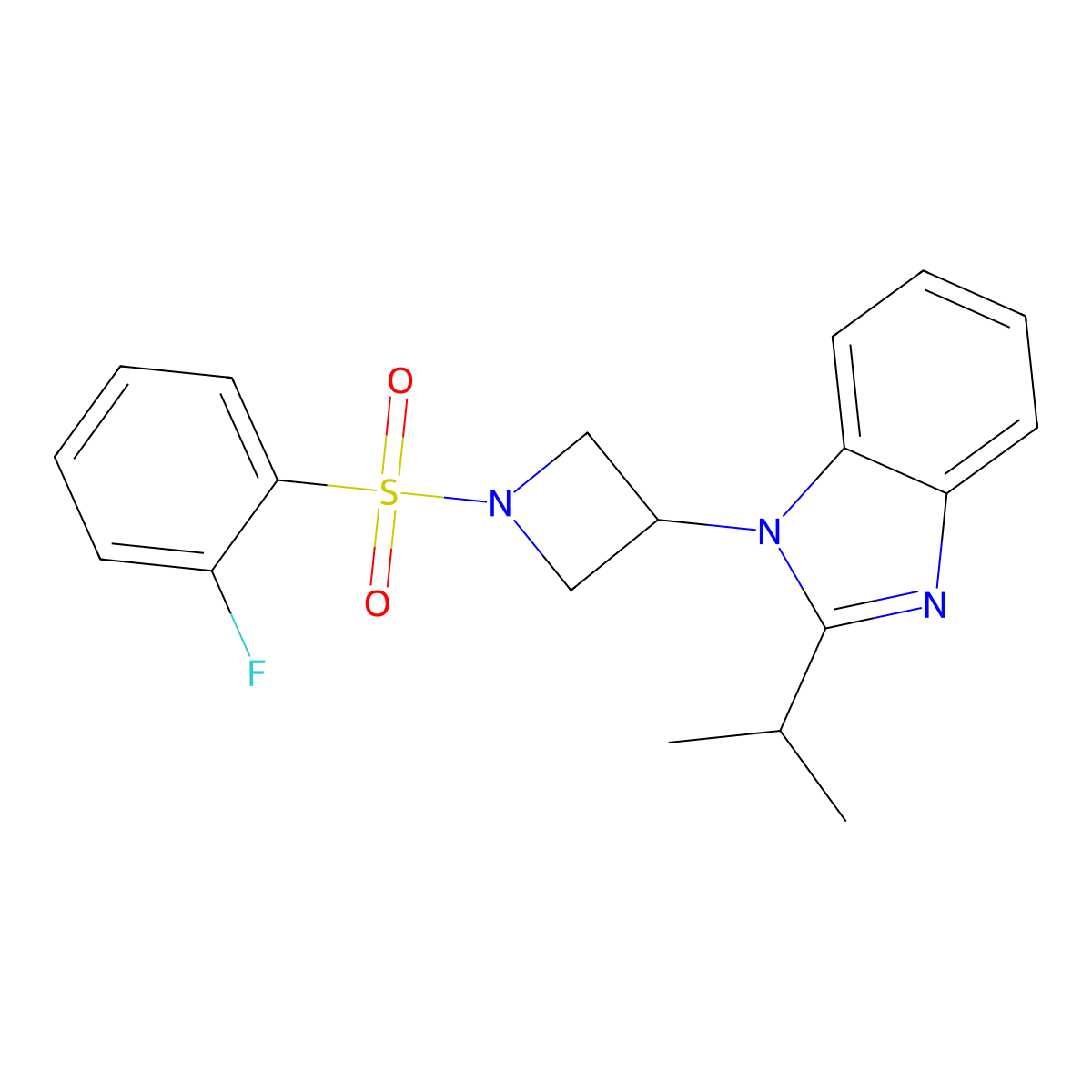 1-[1-(2-fluorobenzenesulfonyl)azetidin-3-yl]-2-(propan-2-yl)-1H-1,3-benzodiazole molecular structure, CAS 2415518-73-7