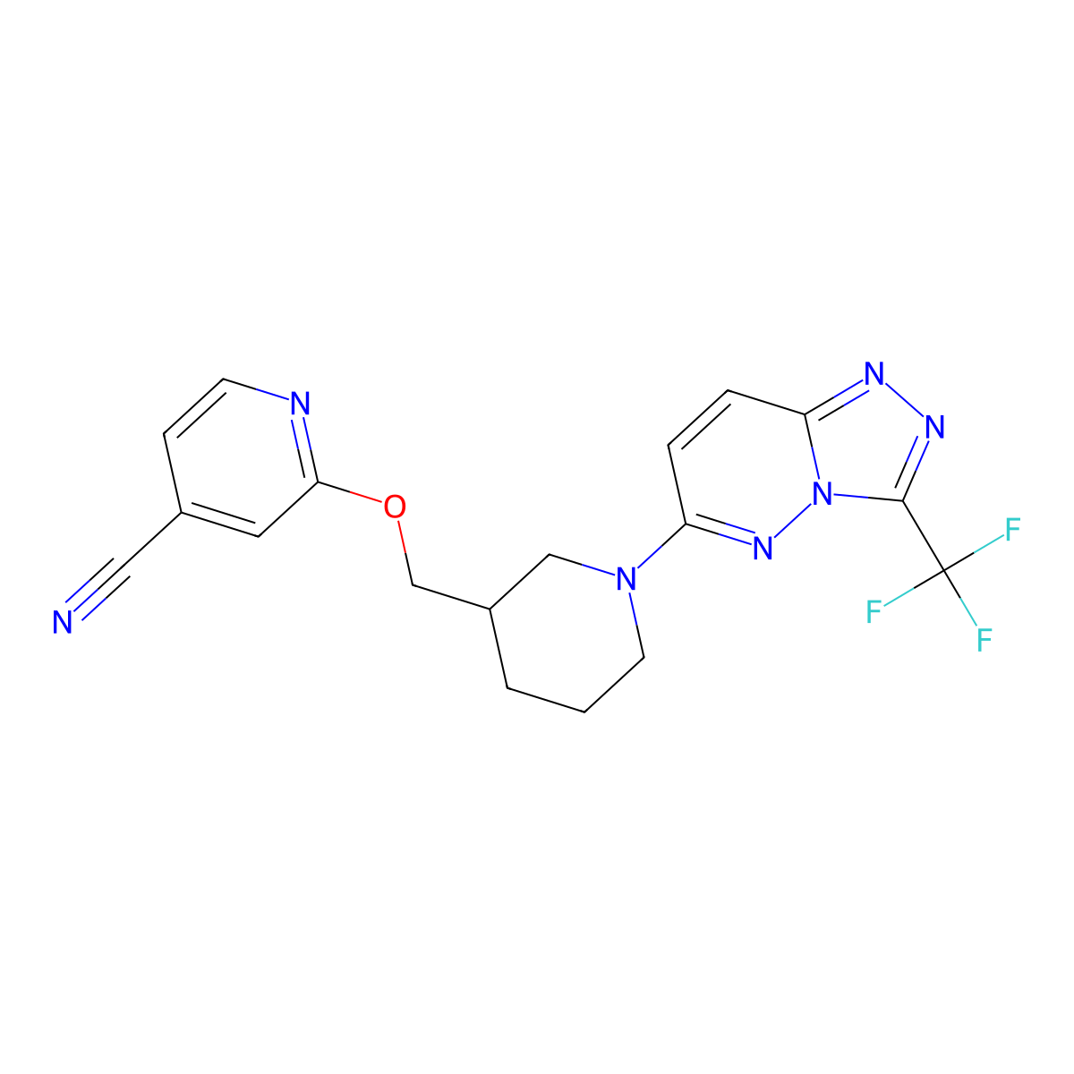 2-({1-[3-(Trifluoromethyl)-[1,2,4]triazolo[4,3-b]pyridazin-6-yl]piperidin-3-yl}methoxy)pyridine-4-carbonitrile molecular structure, CAS 2415518-75-9