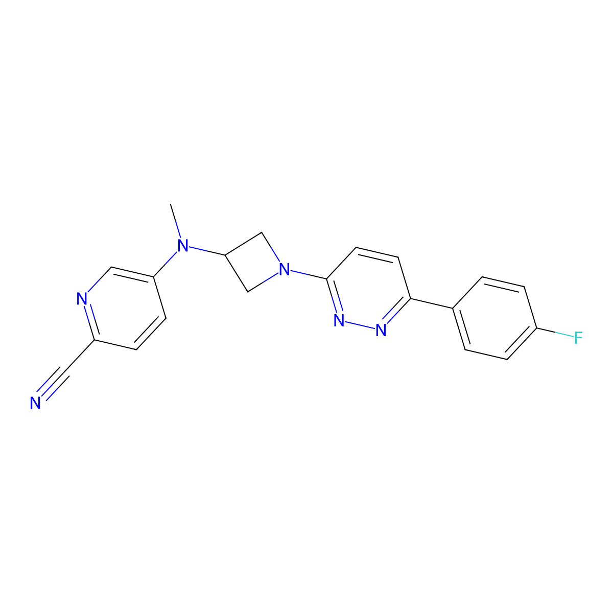 5-({1-[6-(4-Fluorophenyl)pyridazin-3-yl]azetidin-3-yl}(methyl)amino)pyridine-2-carbonitrile molecular structure, CAS 2415518-76-0
