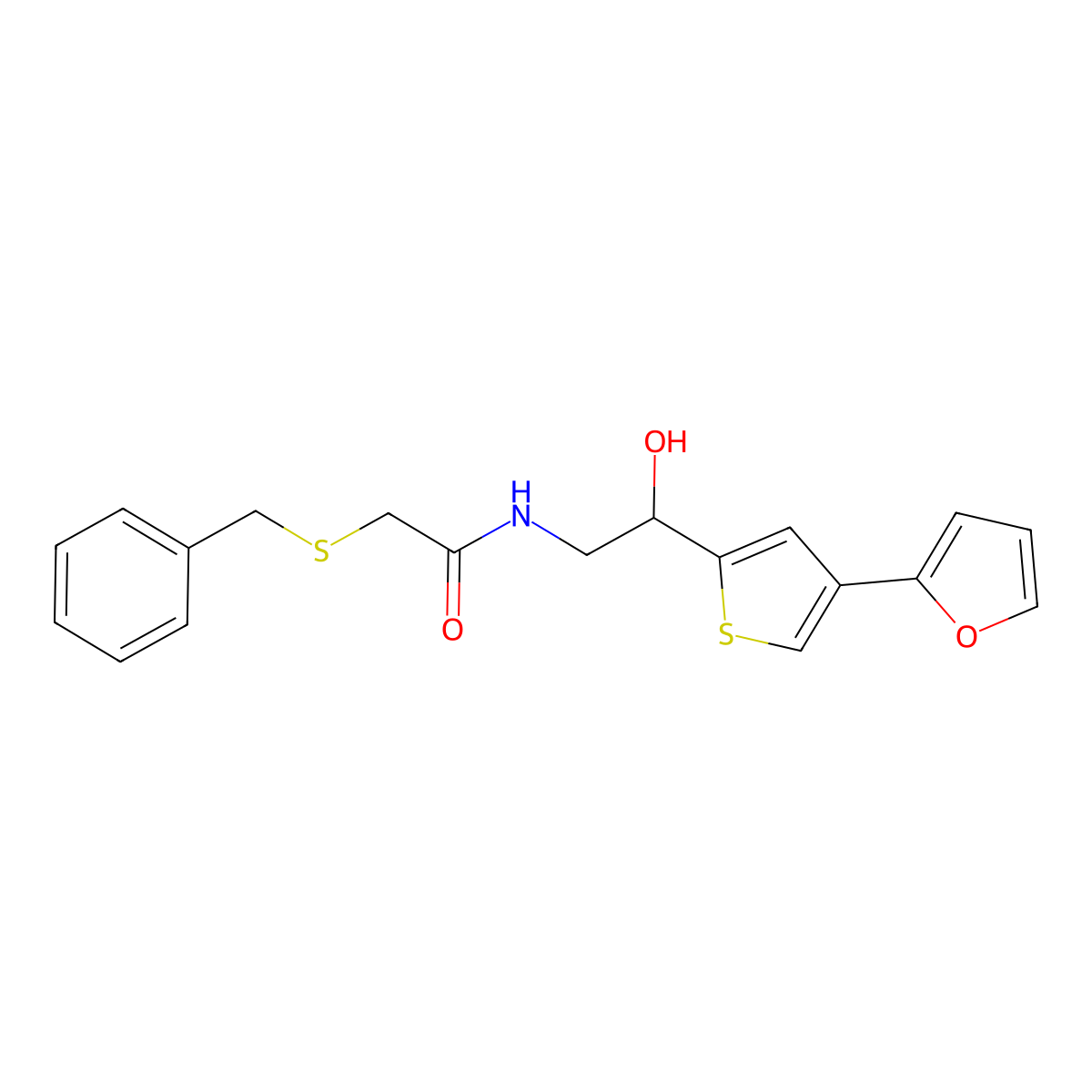 2-(benzylsulfanyl)-N-{2-[4-(furan-2-yl)thiophen-2-yl]-2-hydroxyethyl}acetamide molecular structure, CAS 2415518-77-1