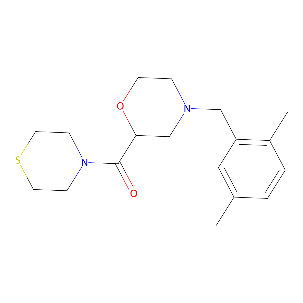 4-[(2,5-Dimethylphenyl)methyl]-2-(thiomorpholine-4-carbonyl)morpholine molecular structure, CAS 2415518-79-3
