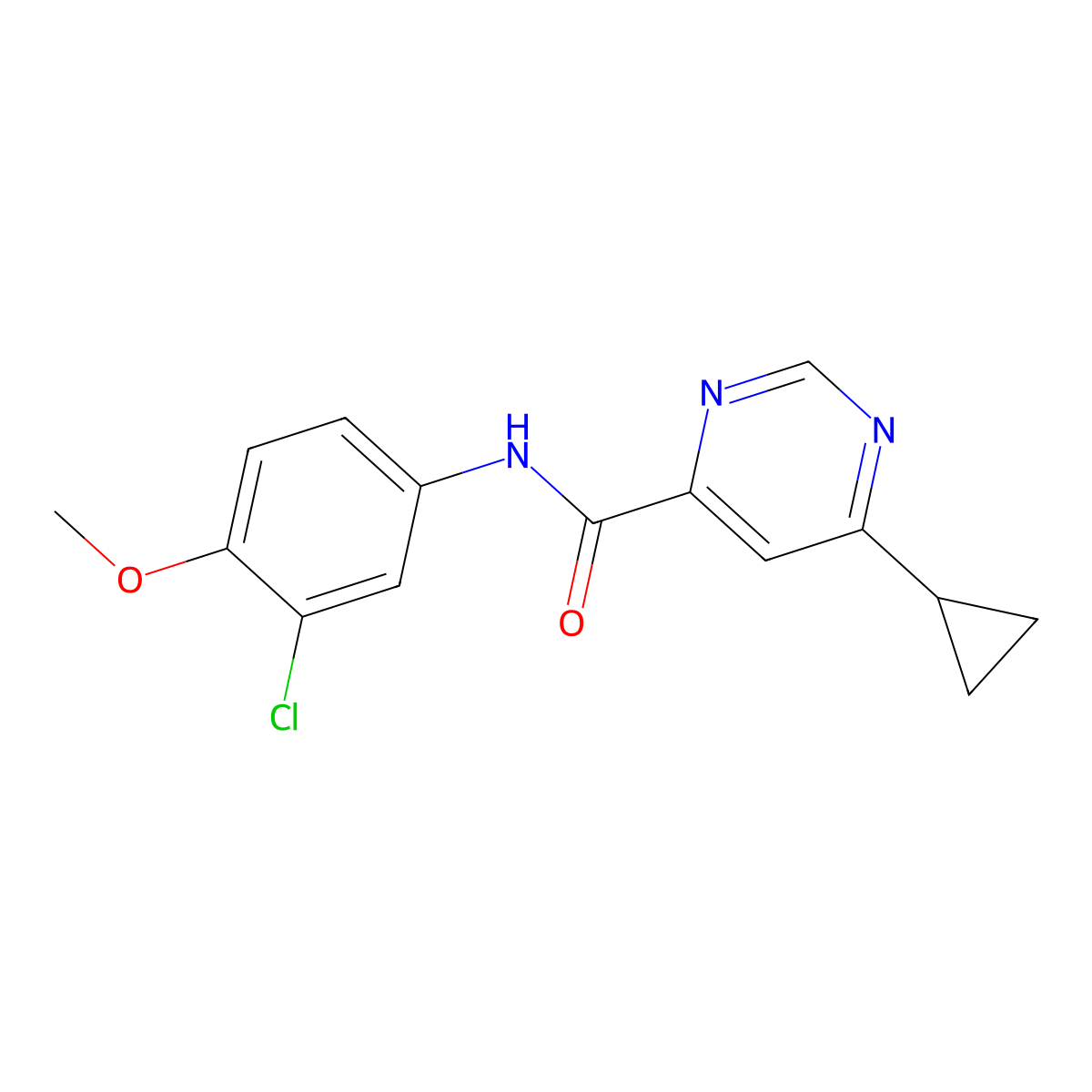 N-(3-Chloro-4-methoxyphenyl)-6-cyclopropylpyrimidine-4-carboxamide molecular structure, CAS 2415518-87-3
