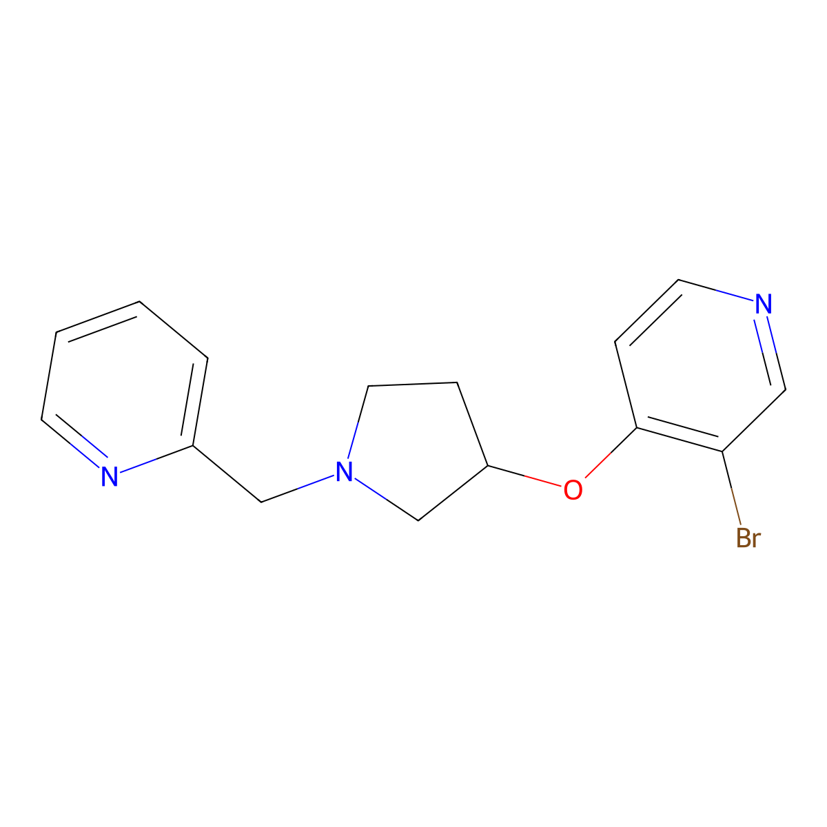 3-Bromo-4-({1-[(pyridin-2-yl)methyl]pyrrolidin-3-yl}oxy)pyridine molecular structure, CAS 2415518-90-8