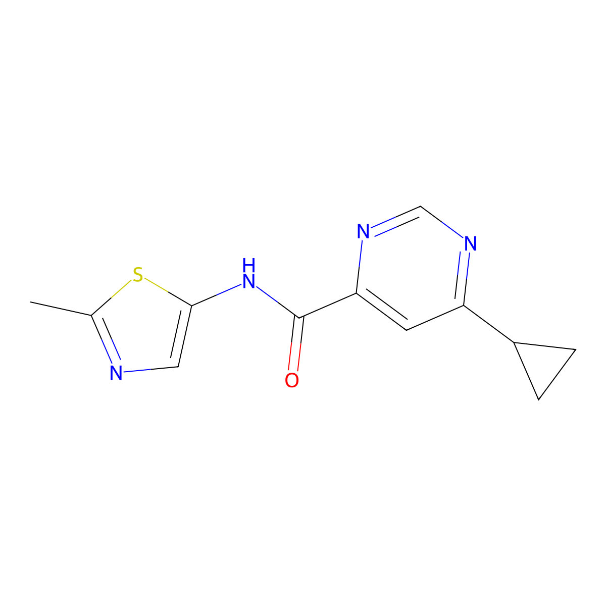 6-Cyclopropyl-N-(2-methyl-1,3-thiazol-5-yl)pyrimidine-4-carboxamide molecular structure, CAS 2415518-95-3