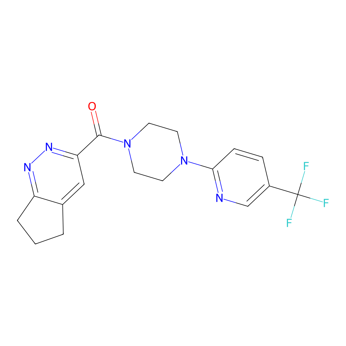 1-{5H,6H,7H-cyclopenta[c]pyridazine-3-carbonyl}-4-[5-(trifluoromethyl)pyridin-2-yl]piperazine molecular structure, CAS 2415518-97-5