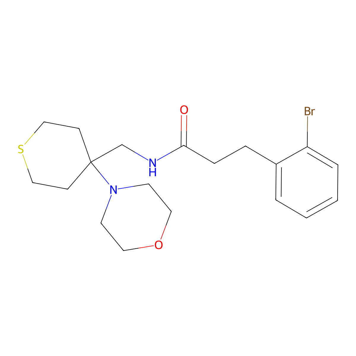 3-(2-bromophenyl)-N-{[4-(morpholin-4-yl)thian-4-yl]methyl}propanamide molecular structure, CAS 2415519-00-3