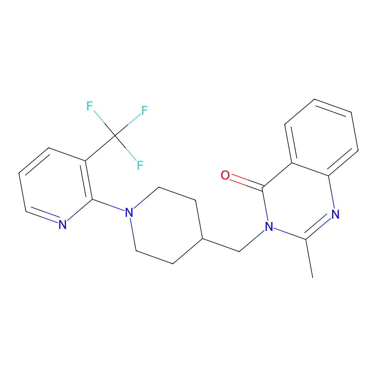 2-Methyl-3-({1-[3-(trifluoromethyl)pyridin-2-yl]piperidin-4-yl}methyl)-3,4-dihydroquinazolin-4-one molecular structure, CAS 2415519-01-4