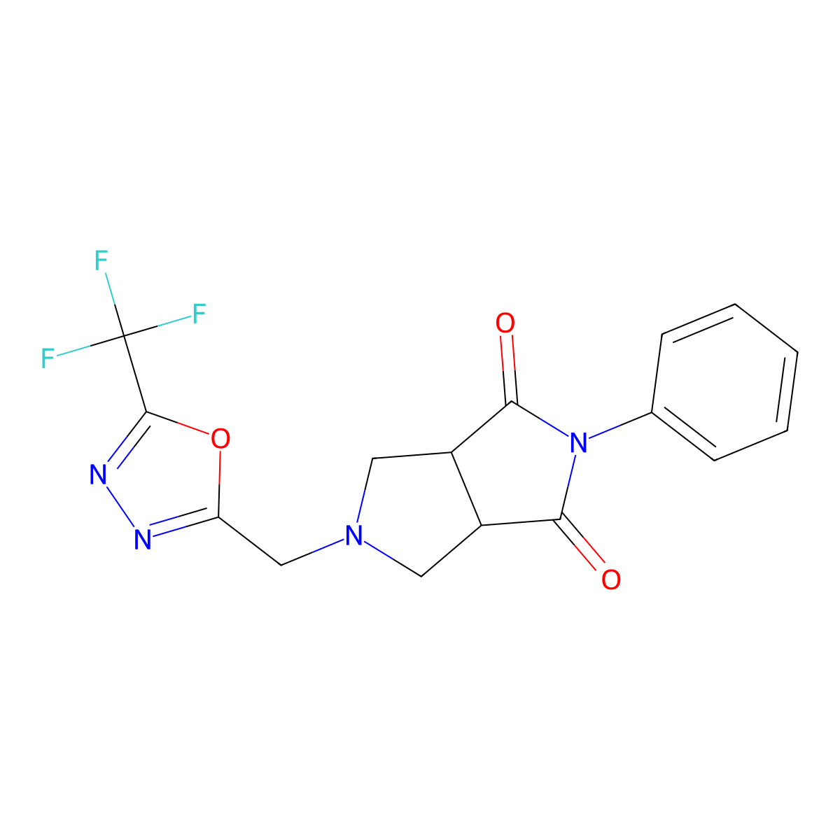 2-Phenyl-5-{[5-(trifluoromethyl)-1,3,4-oxadiazol-2-yl]methyl}-octahydropyrrolo[3,4-c]pyrrole-1,3-dione molecular structure, CAS 2415519-09-2