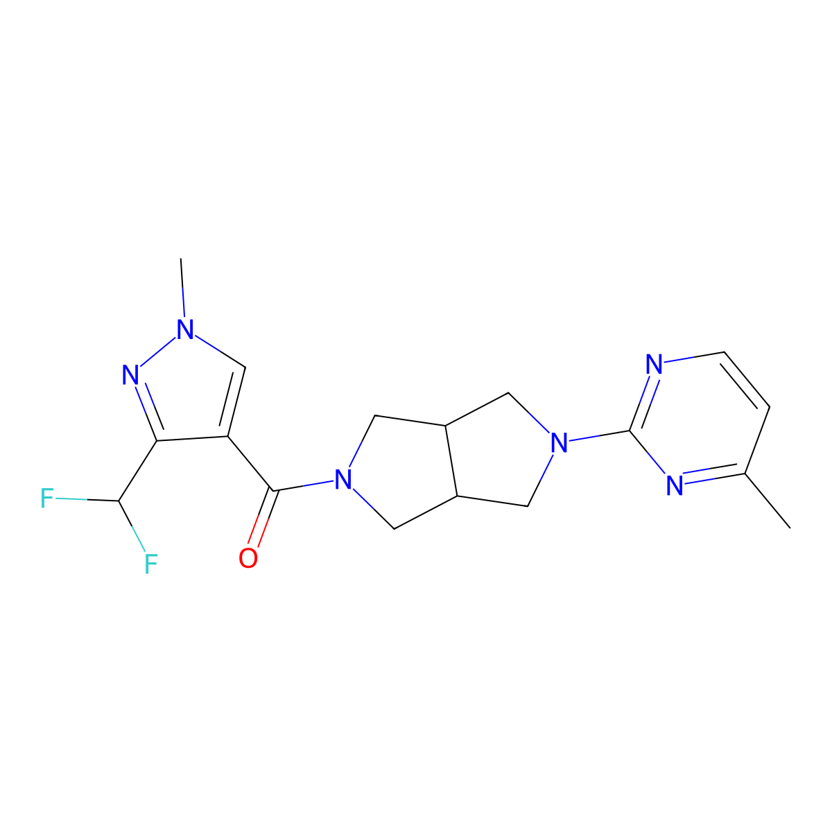 2-{5-[3-(difluoromethyl)-1-methyl-1H-pyrazole-4-carbonyl]-octahydropyrrolo[3,4-c]pyrrol-2-yl}-4-methylpyrimidine molecular structure, CAS 2415519-11-6
