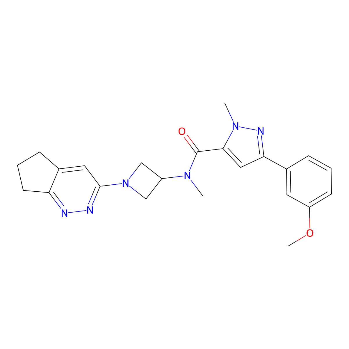 N-(1-{5H,6H,7H-cyclopenta[c]pyridazin-3-yl}azetidin-3-yl)-3-(3-methoxyphenyl)-N,1-dimethyl-1H-pyrazole-5-carboxamide molecular structure, CAS 2415519-20-7