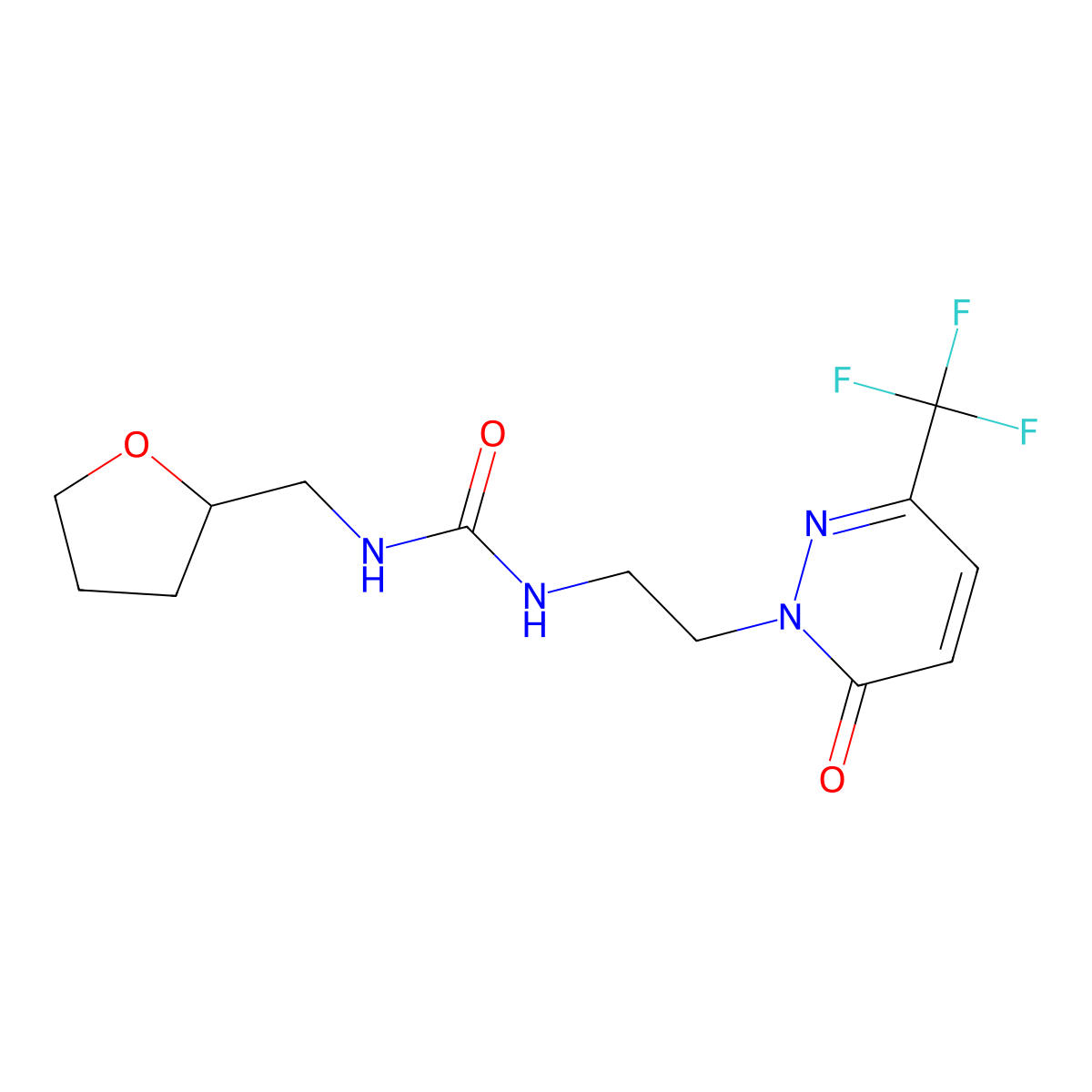 1-{2-[6-Oxo-3-(trifluoromethyl)-1,6-dihydropyridazin-1-yl]ethyl}-3-[(oxolan-2-yl)methyl]urea molecular structure, CAS 2415519-21-8