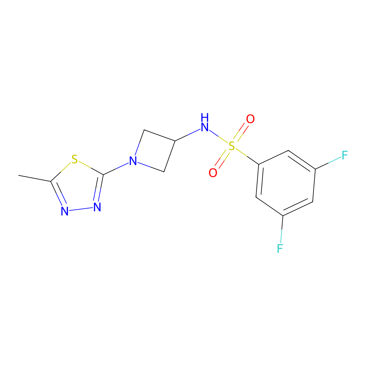 3,5-difluoro-N-[1-(5-methyl-1,3,4-thiadiazol-2-yl)azetidin-3-yl]benzene-1-sulfonamide molecular structure, CAS 2415519-24-1