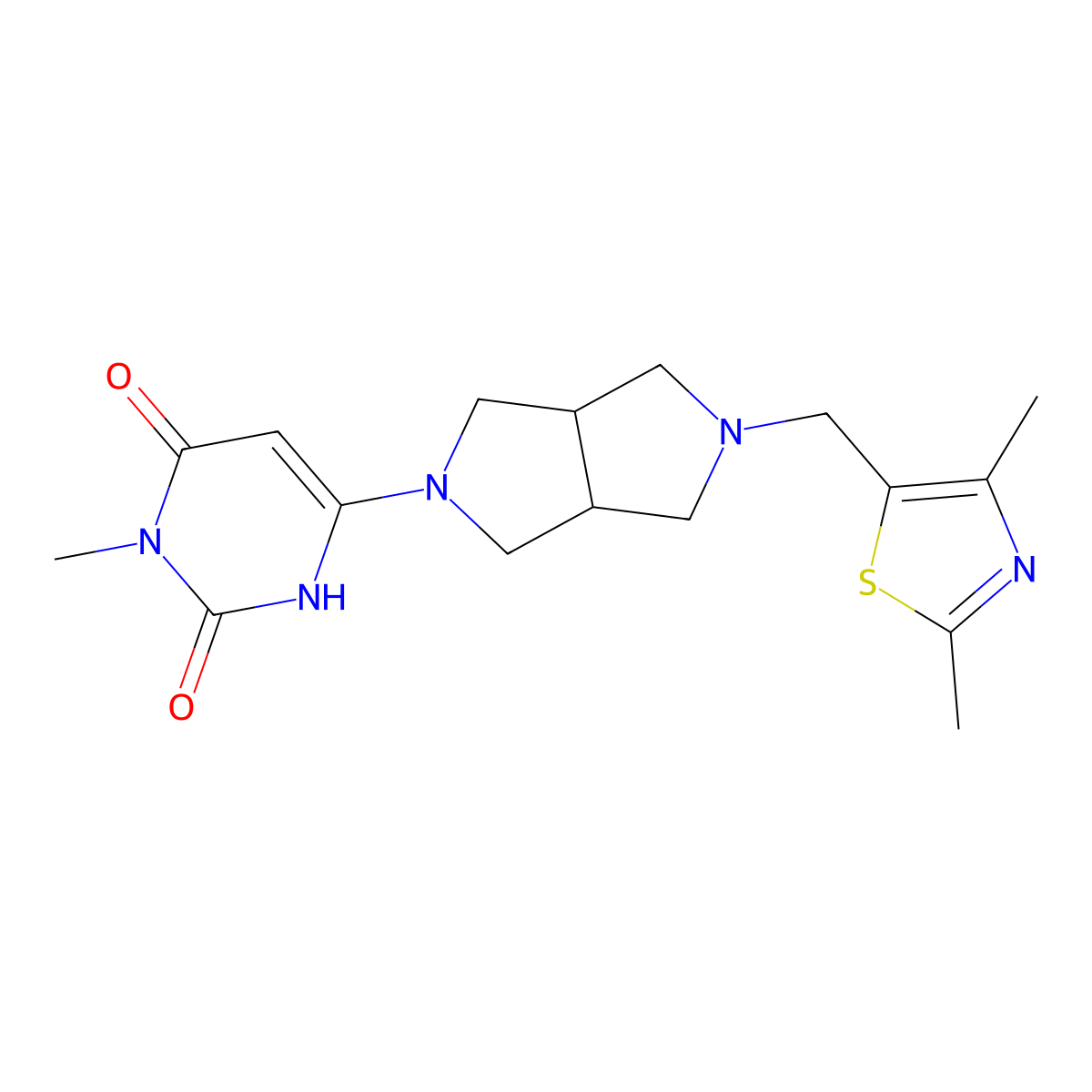 6-{5-[(2,4-Dimethyl-1,3-thiazol-5-yl)methyl]-octahydropyrrolo[3,4-c]pyrrol-2-yl}-3-methyl-1,2,3,4-tetrahydropyrimidine-2,4-dione molecular structure, CAS 2415519-25-2