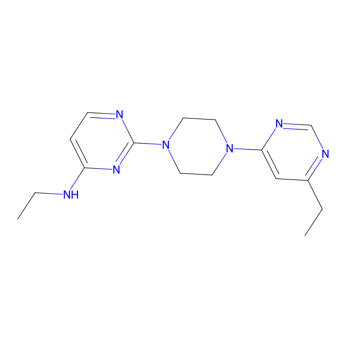 N-Ethyl-2-[4-(6-ethylpyrimidin-4-yl)piperazin-1-yl]pyrimidin-4-amine molecular structure, CAS 2415519-37-6