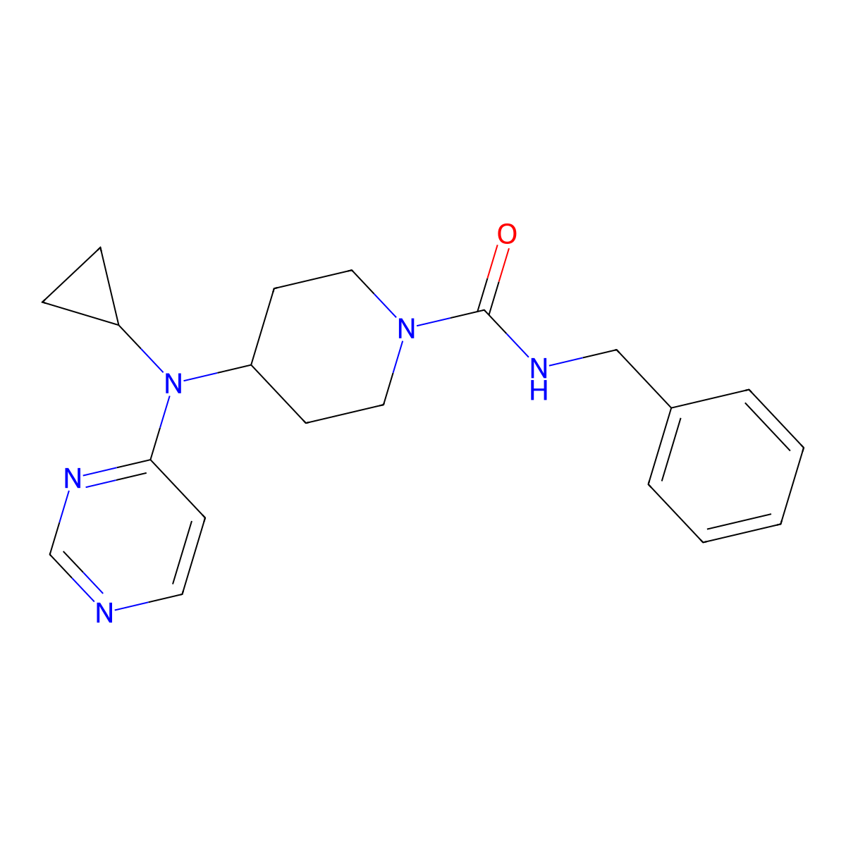 N-Benzyl-4-[cyclopropyl(pyrimidin-4-yl)amino]piperidine-1-carboxamide molecular structure, CAS 2415519-38-7