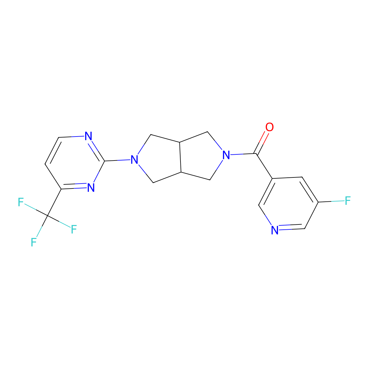 2-[5-(5-Fluoropyridine-3-carbonyl)-octahydropyrrolo[3,4-c]pyrrol-2-yl]-4-(trifluoromethyl)pyrimidine molecular structure, CAS 2415519-39-8