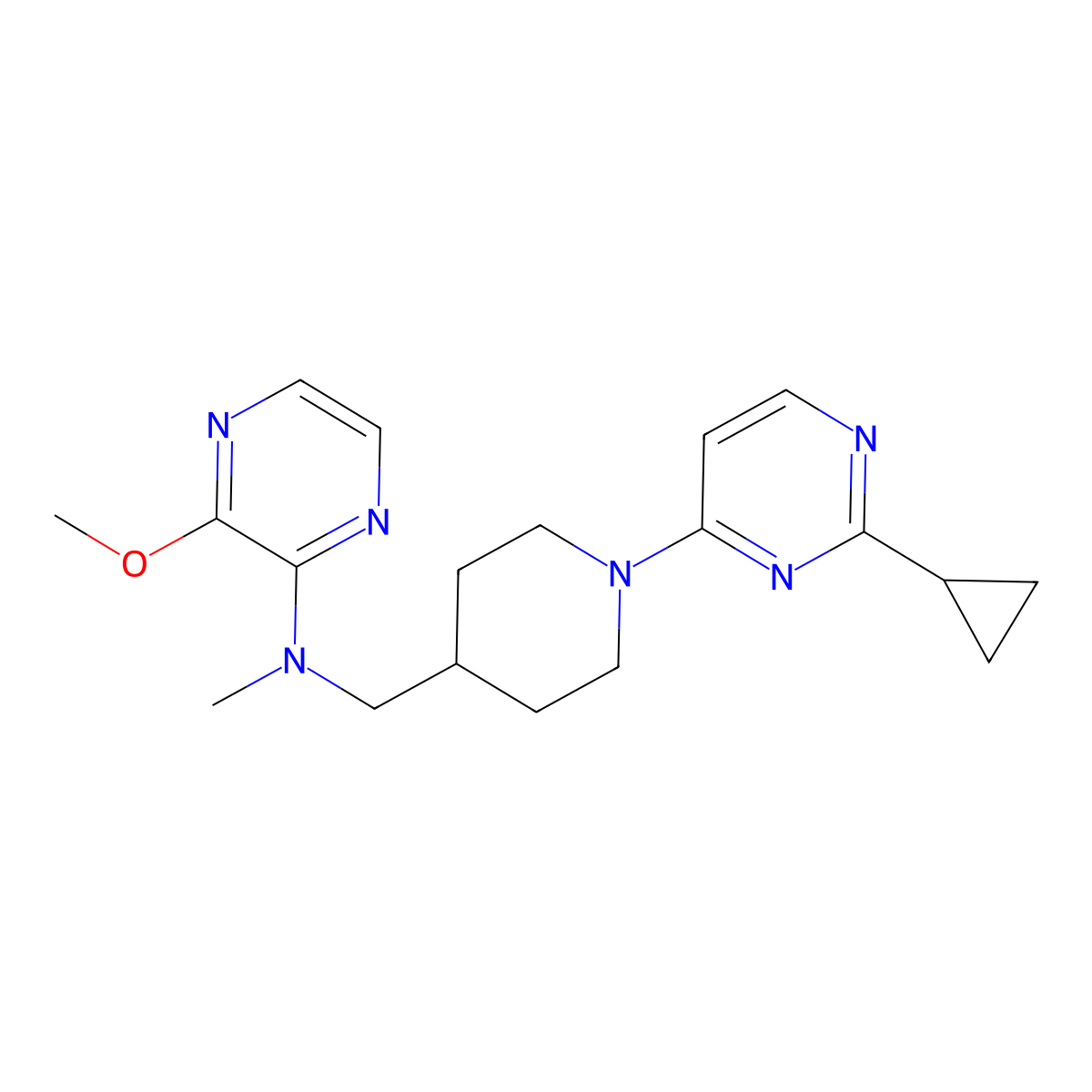 N-{[1-(2-cyclopropylpyrimidin-4-yl)piperidin-4-yl]methyl}-3-methoxy-N-methylpyrazin-2-amine molecular structure, CAS 2415519-41-2
