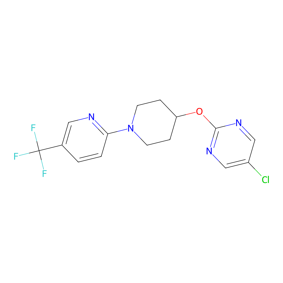 5-Chloro-2-({1-[5-(trifluoromethyl)pyridin-2-yl]piperidin-4-yl}oxy)pyrimidine molecular structure, CAS 2415519-47-8