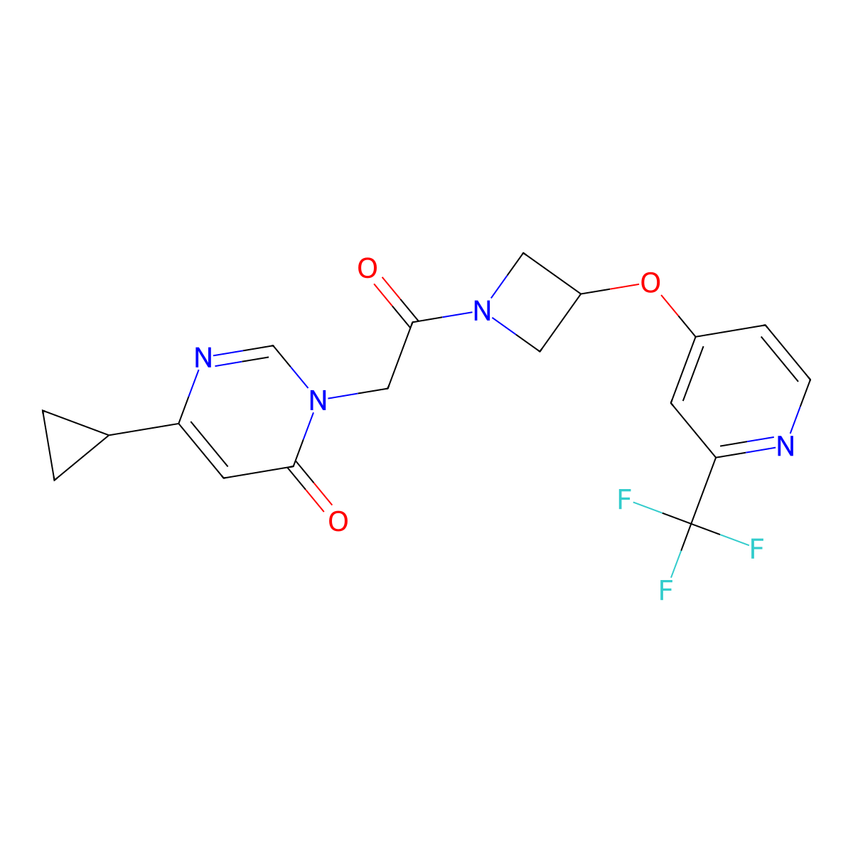 6-Cyclopropyl-3-[2-oxo-2-(3-{[2-(trifluoromethyl)pyridin-4-yl]oxy}azetidin-1-yl)ethyl]-3,4-dihydropyrimidin-4-one molecular structure, CAS 2415519-49-0