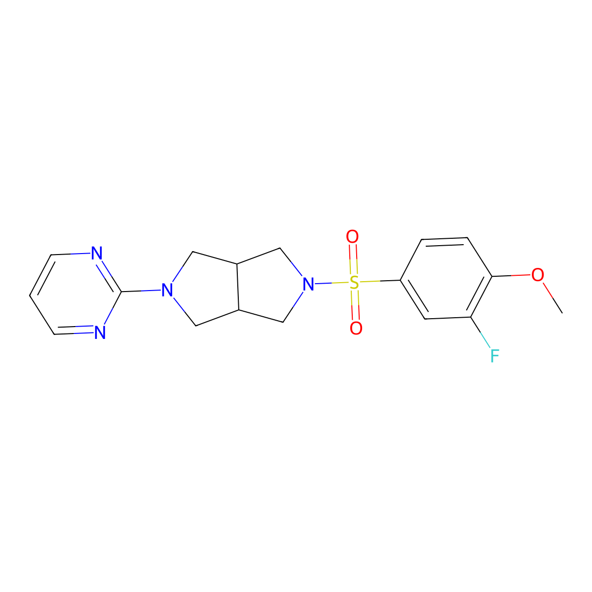 2-[5-(3-Fluoro-4-methoxybenzenesulfonyl)-octahydropyrrolo[3,4-c]pyrrol-2-yl]pyrimidine molecular structure, CAS 2415519-51-4