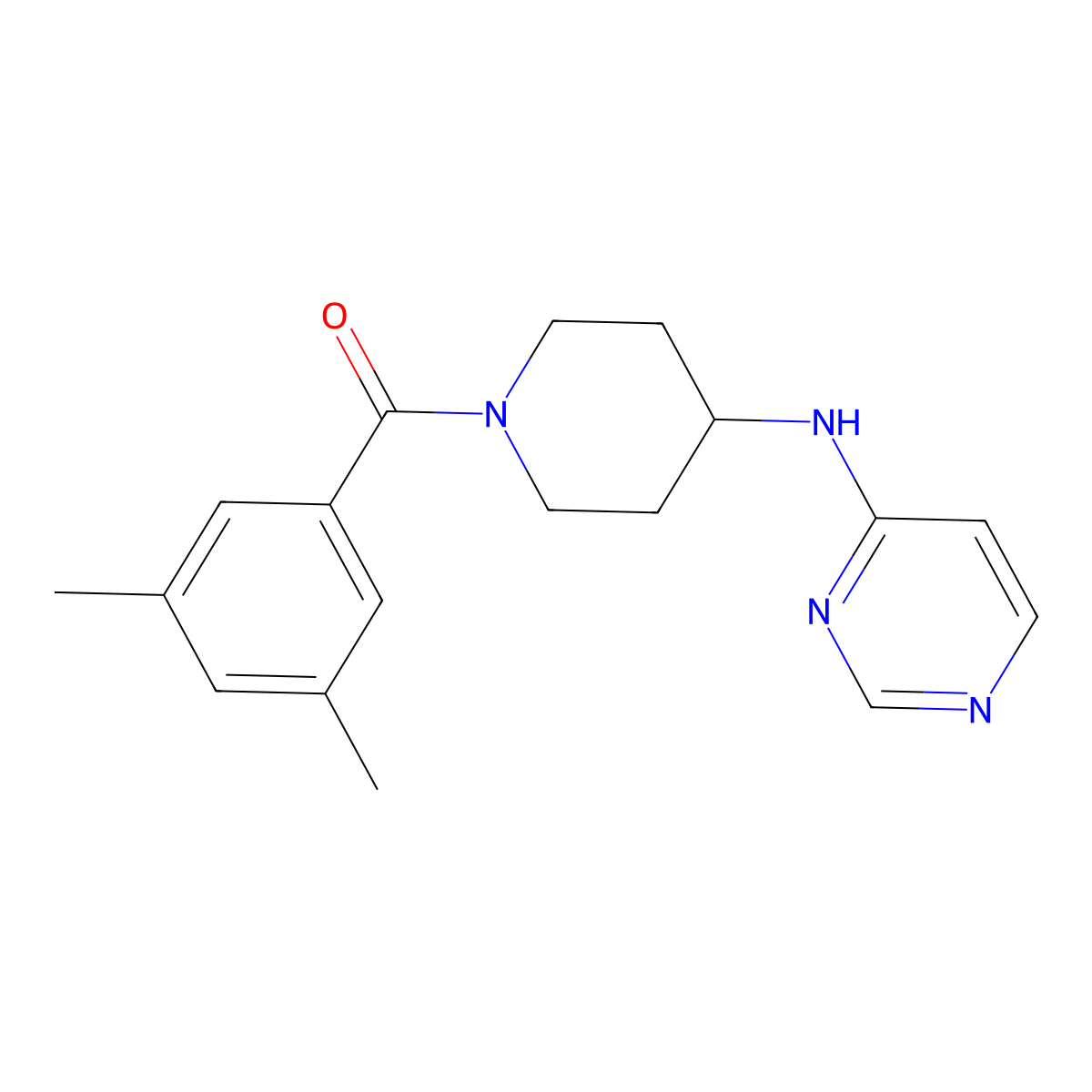 N-[1-(3,5-dimethylbenzoyl)piperidin-4-yl]pyrimidin-4-amine molecular structure, CAS 2415519-60-5