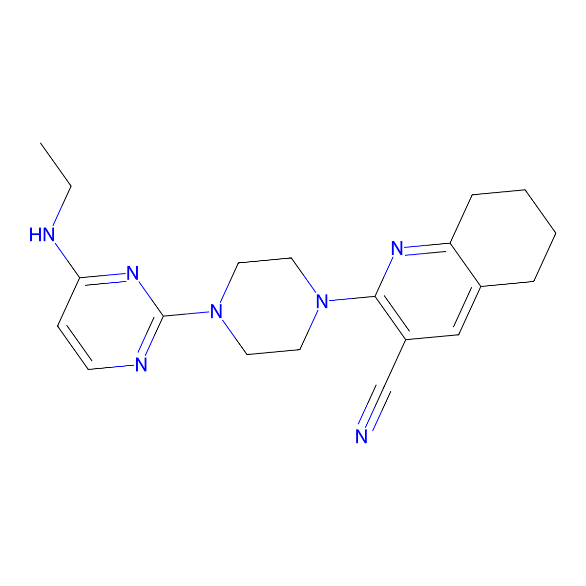 2-{4-[4-(Ethylamino)pyrimidin-2-yl]piperazin-1-yl}-5,6,7,8-tetrahydroquinoline-3-carbonitrile molecular structure, CAS 2415519-61-6