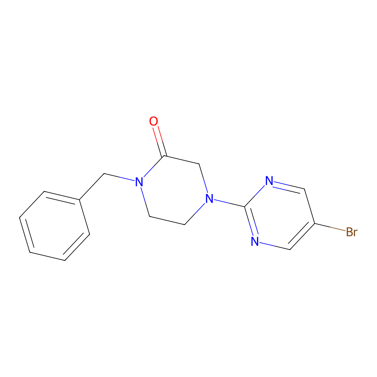 1-Benzyl-4-(5-bromopyrimidin-2-yl)piperazin-2-one molecular structure, CAS 2415519-65-0