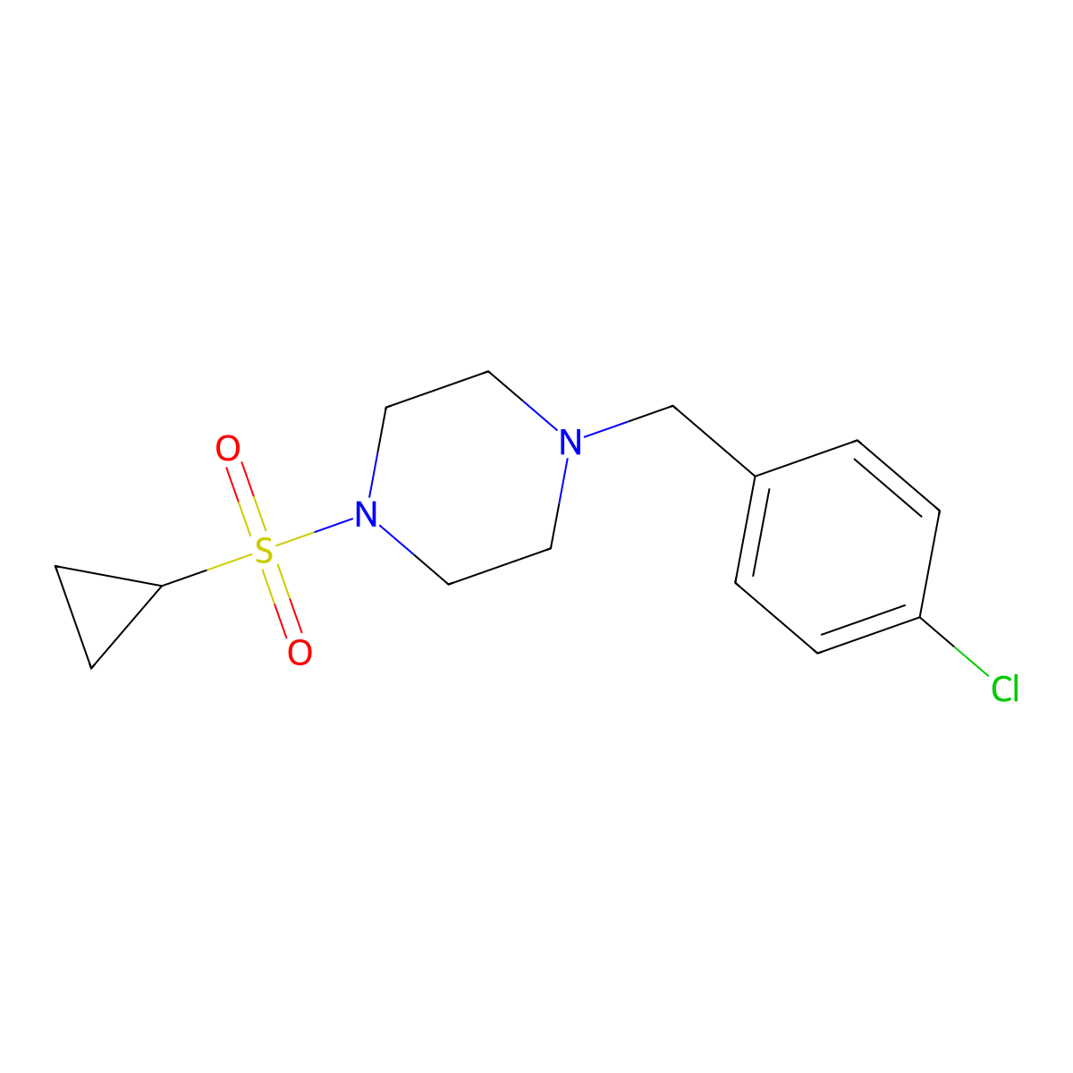 1-[(4-Chlorophenyl)methyl]-4-(cyclopropanesulfonyl)piperazine molecular structure, CAS 2415519-70-7