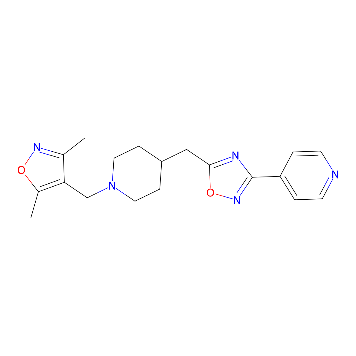 4-[5-({1-[(3,5-Dimethyl-1,2-oxazol-4-yl)methyl]piperidin-4-yl}methyl)-1,2,4-oxadiazol-3-yl]pyridine molecular structure, CAS 2415519-72-9
