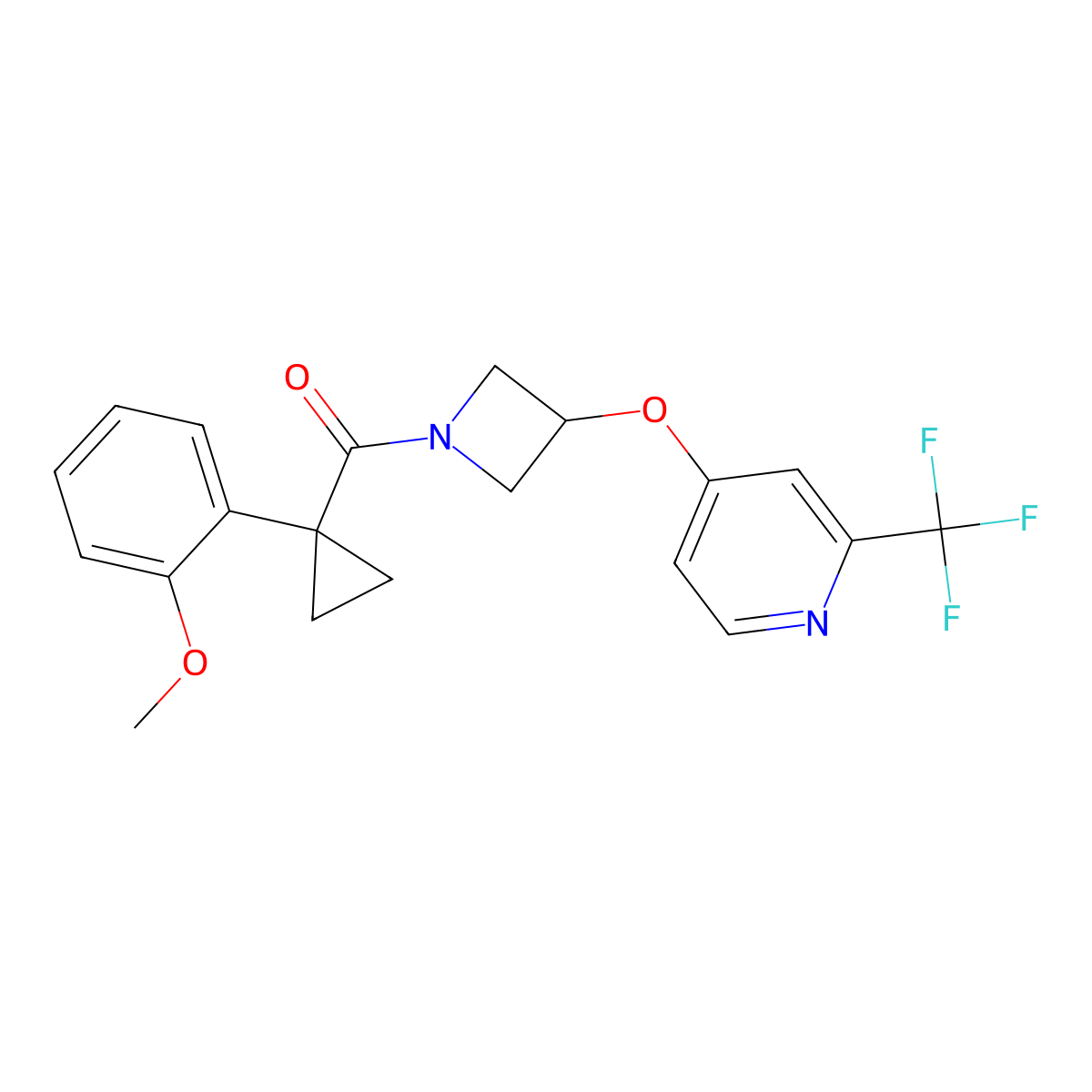 4-({1-[1-(2-Methoxyphenyl)cyclopropanecarbonyl]azetidin-3-yl}oxy)-2-(trifluoromethyl)pyridine molecular structure, CAS 2415519-73-0