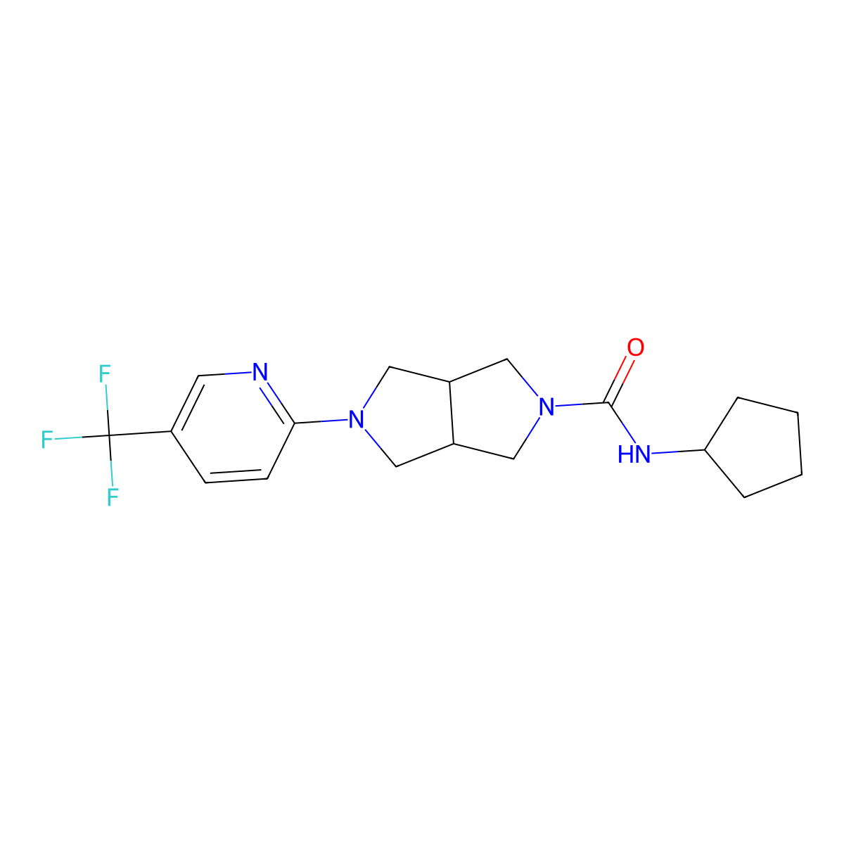N-cyclopentyl-5-[5-(trifluoromethyl)pyridin-2-yl]-octahydropyrrolo[3,4-c]pyrrole-2-carboxamide molecular structure, CAS 2415519-78-5
