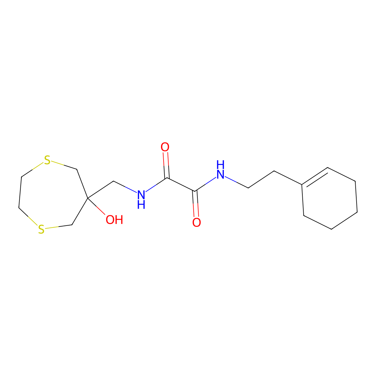 N-[2-(cyclohex-1-en-1-yl)ethyl]-N'-[(6-hydroxy-1,4-dithiepan-6-yl)methyl]ethanediamide molecular structure, CAS 2415519-85-4