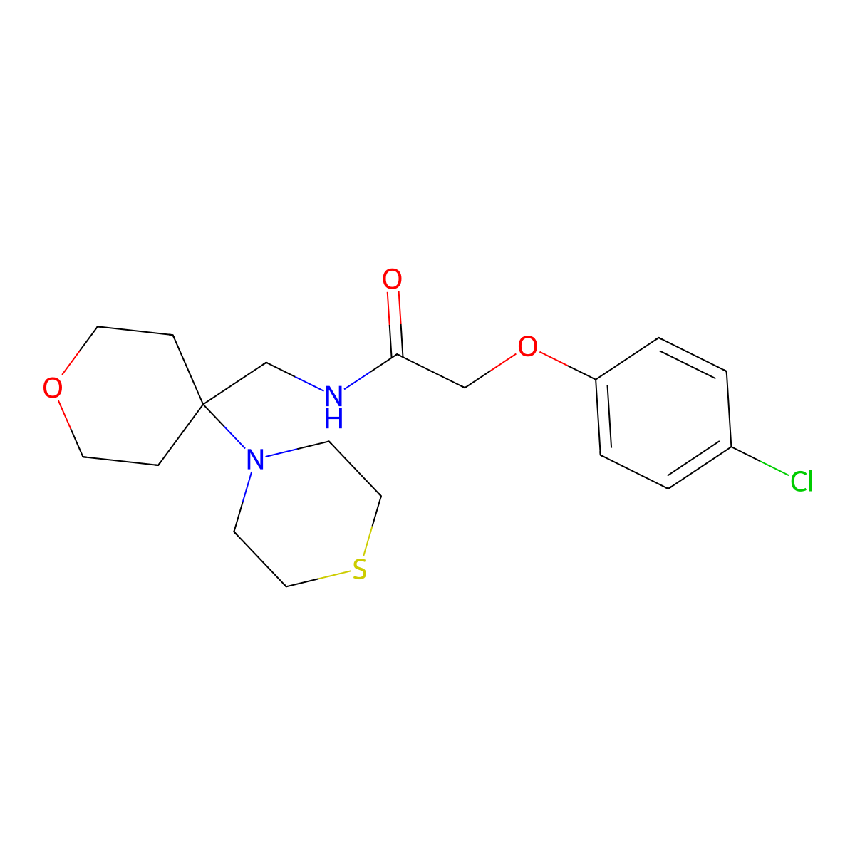 2-(4-chlorophenoxy)-N-{[4-(thiomorpholin-4-yl)oxan-4-yl]methyl}acetamide molecular structure, CAS 2415519-90-1