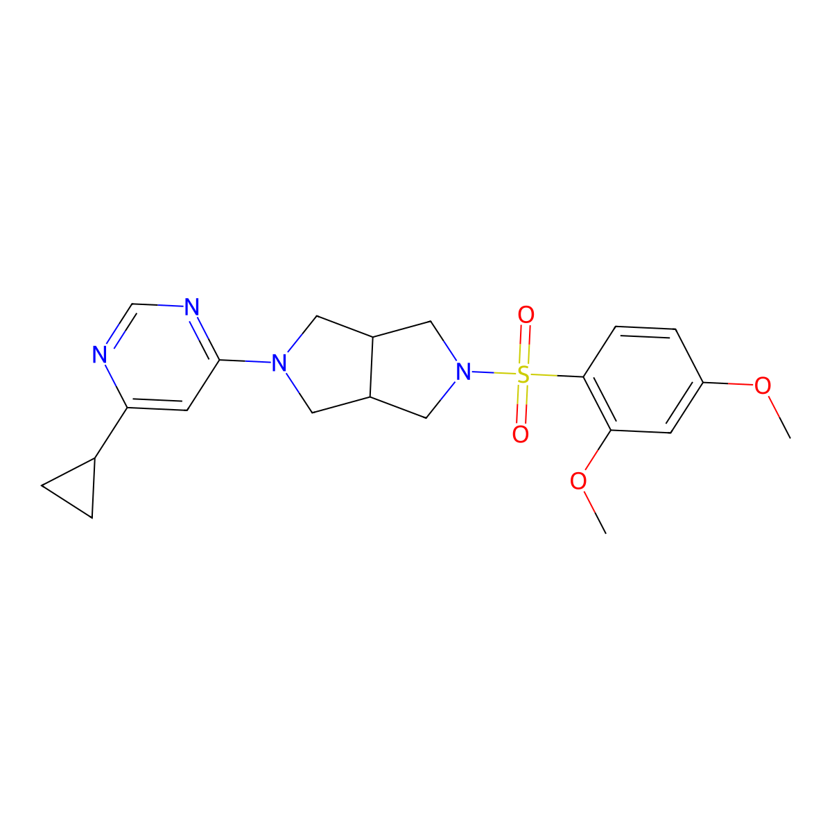 4-Cyclopropyl-6-[5-(2,4-dimethoxybenzenesulfonyl)-octahydropyrrolo[3,4-c]pyrrol-2-yl]pyrimidine molecular structure, CAS 2415519-92-3