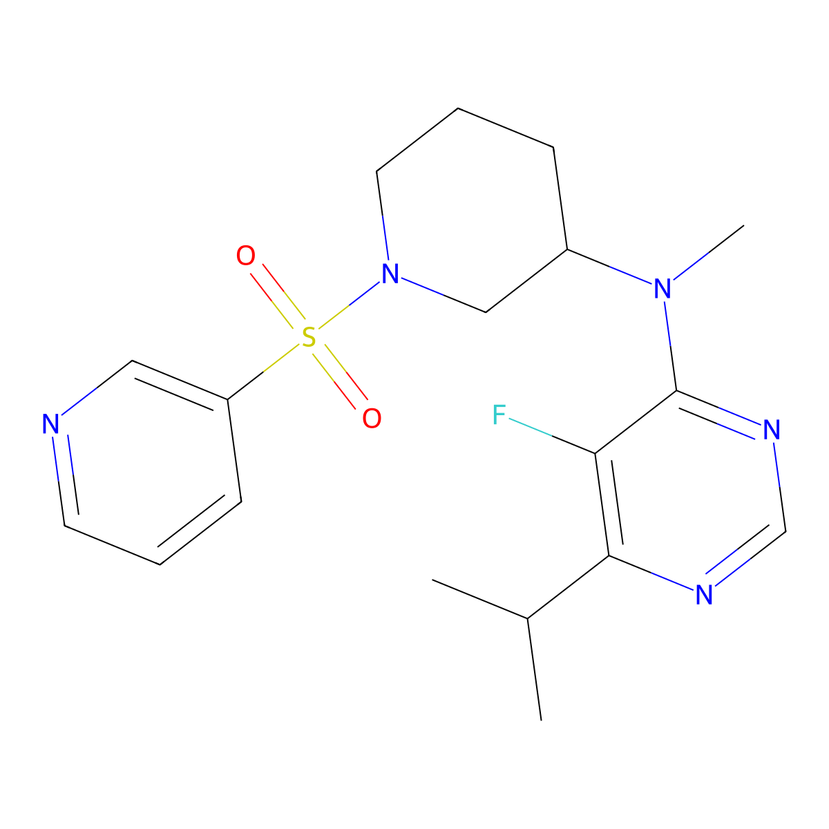5-fluoro-N-methyl-6-(propan-2-yl)-N-[1-(pyridine-3-sulfonyl)piperidin-3-yl]pyrimidin-4-amine molecular structure, CAS 2415519-93-4