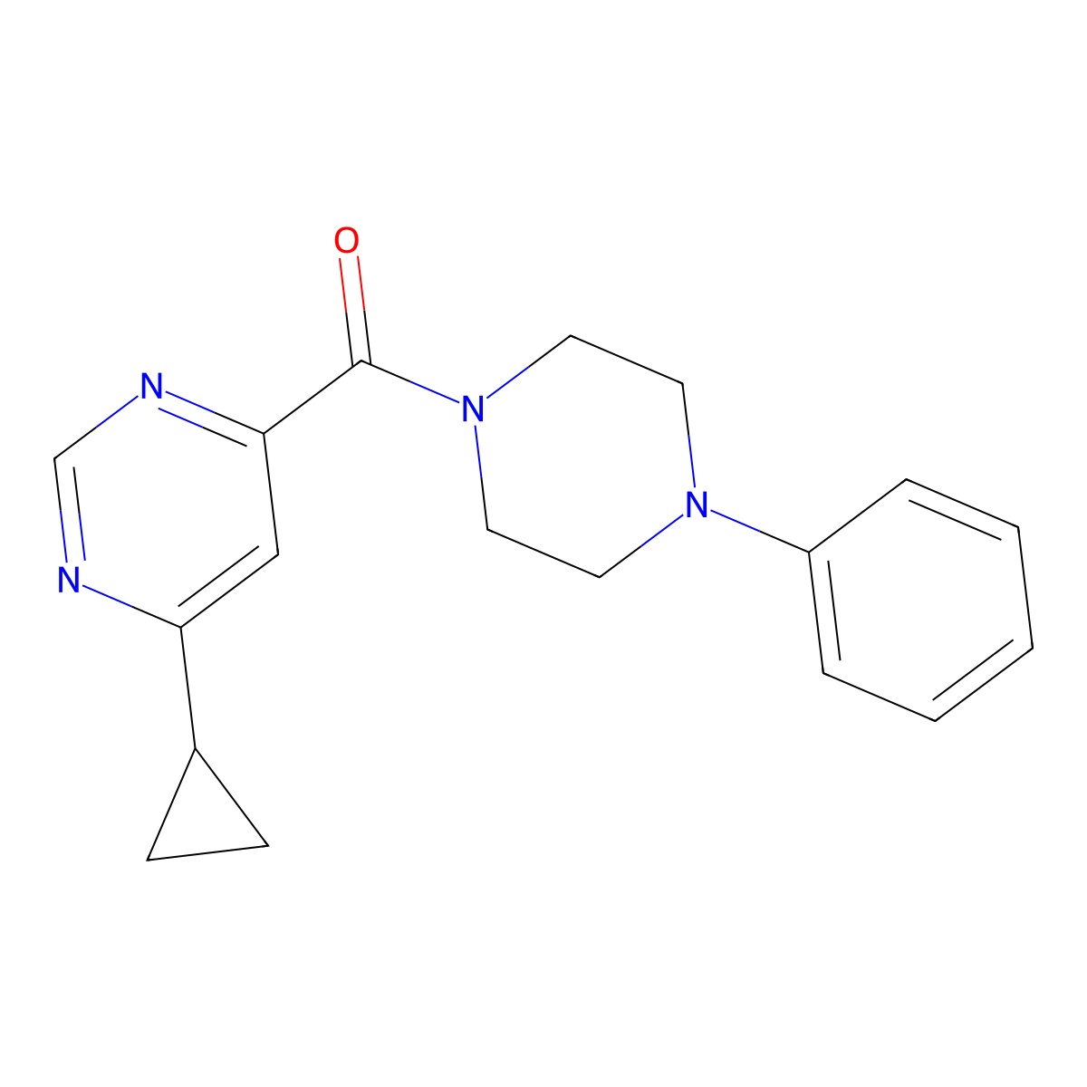 4-Cyclopropyl-6-(4-phenylpiperazine-1-carbonyl)pyrimidine molecular structure, CAS 2415519-94-5