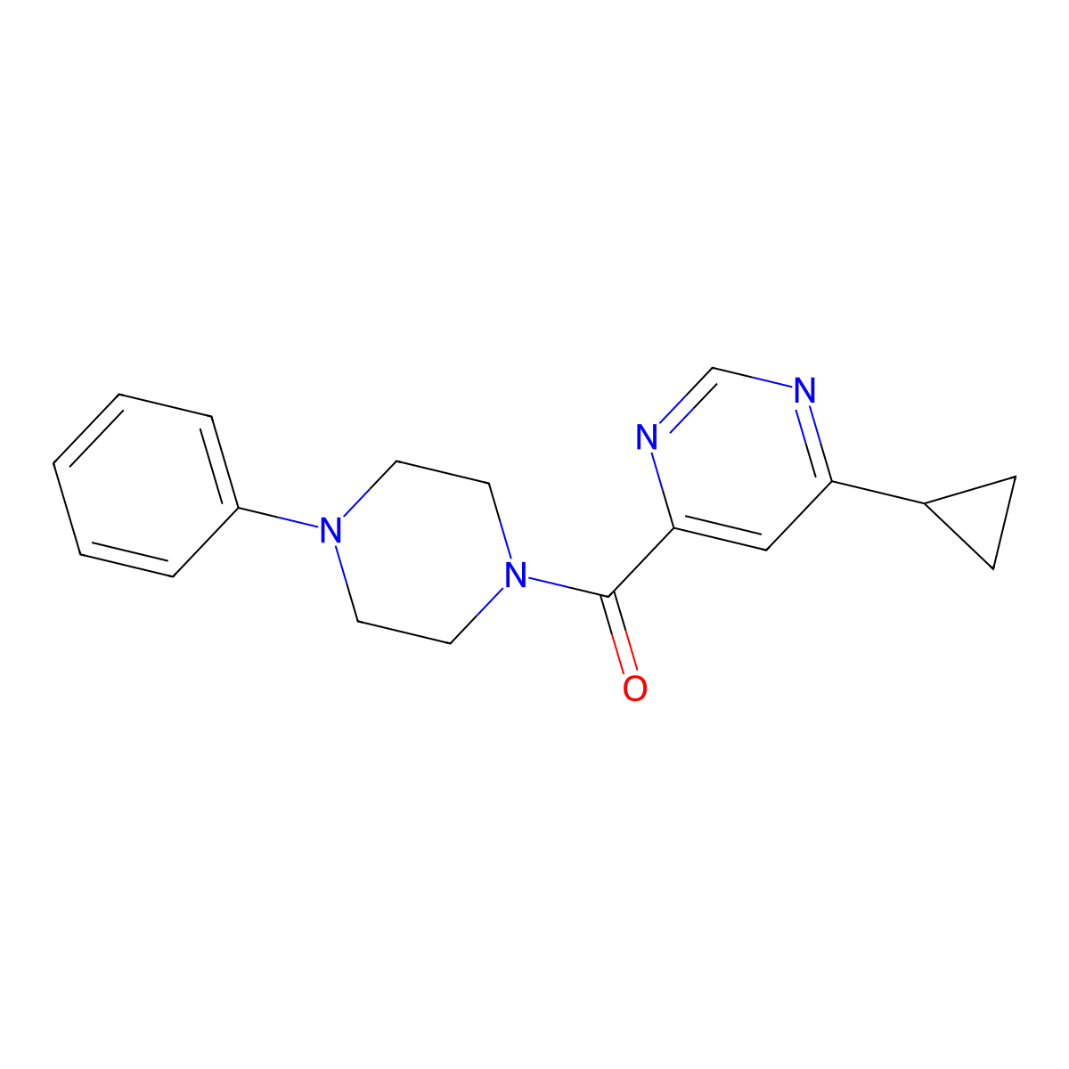 4-Cyclopropyl-6-(4-phenylpiperazine-1-carbonyl)pyrimidine molecular structure, CAS 2415519-94-5