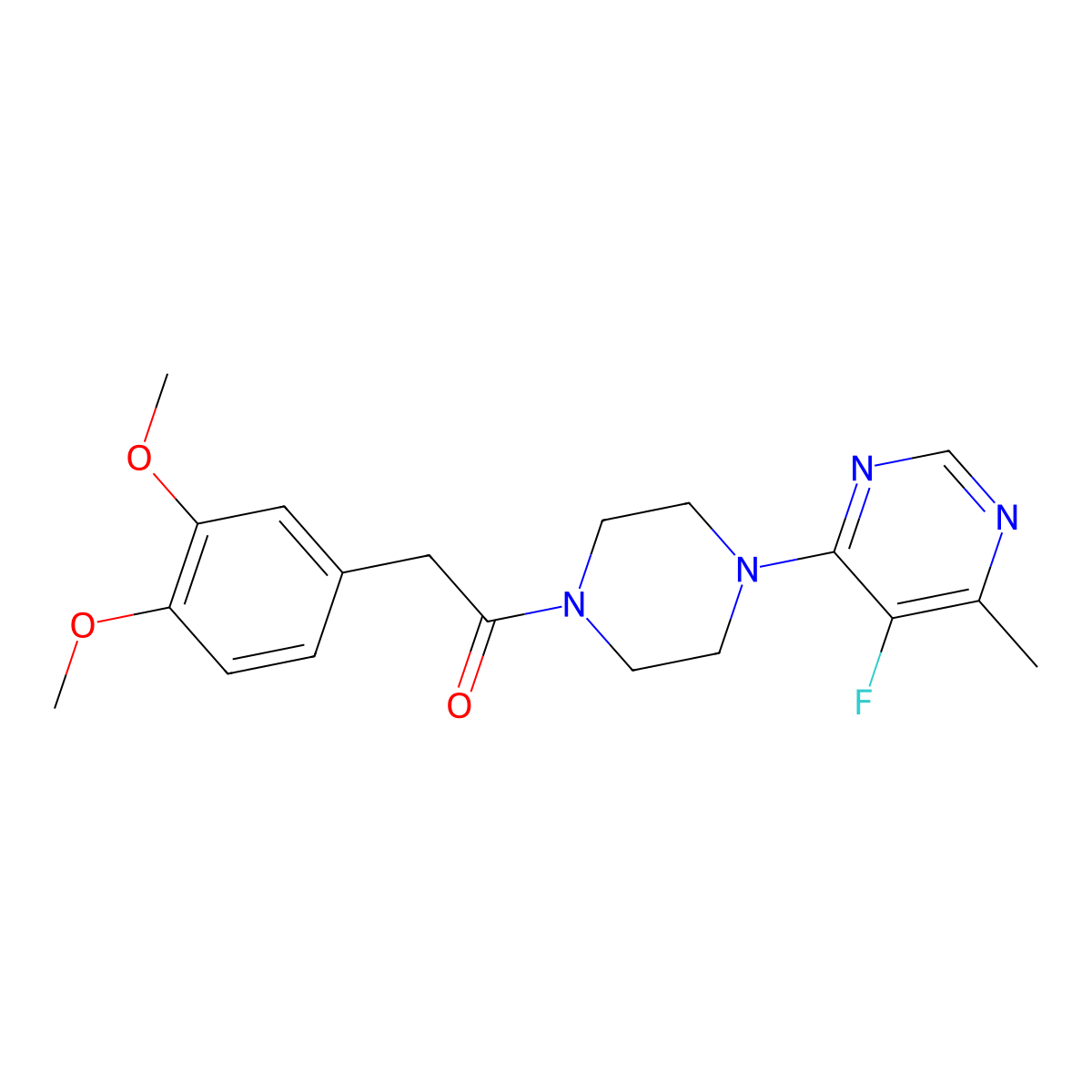 2-(3,4-Dimethoxyphenyl)-1-[4-(5-fluoro-6-methylpyrimidin-4-yl)piperazin-1-yl]ethan-1-one molecular structure, CAS 2415519-96-7
