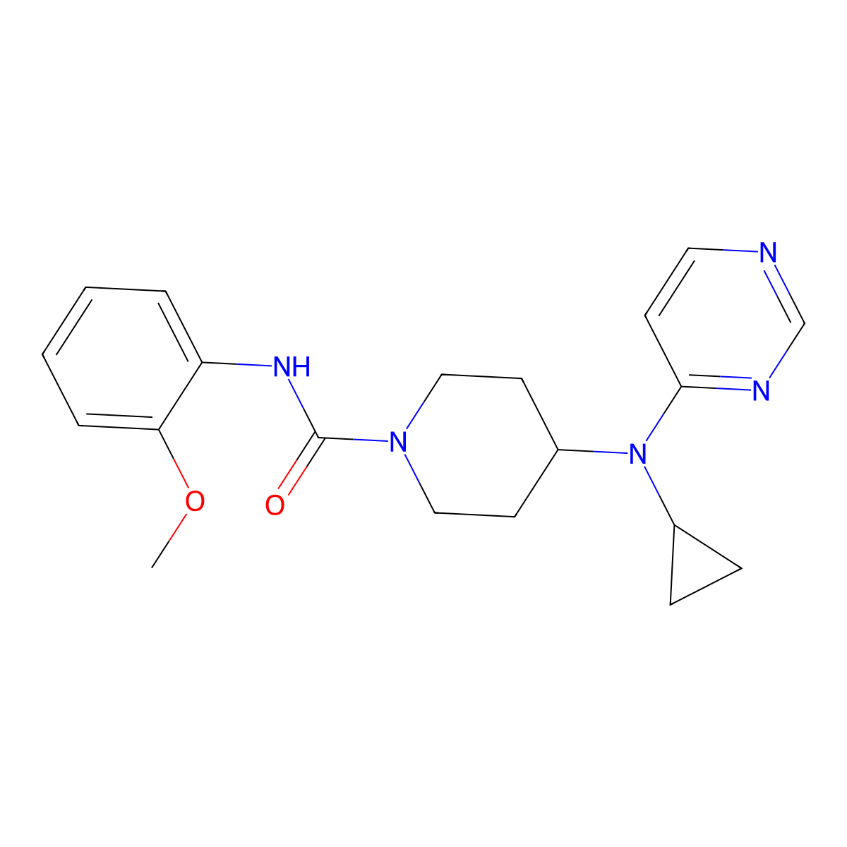 4-[Cyclopropyl(pyrimidin-4-yl)amino]-N-(2-methoxyphenyl)piperidine-1-carboxamide molecular structure, CAS 2415519-98-9